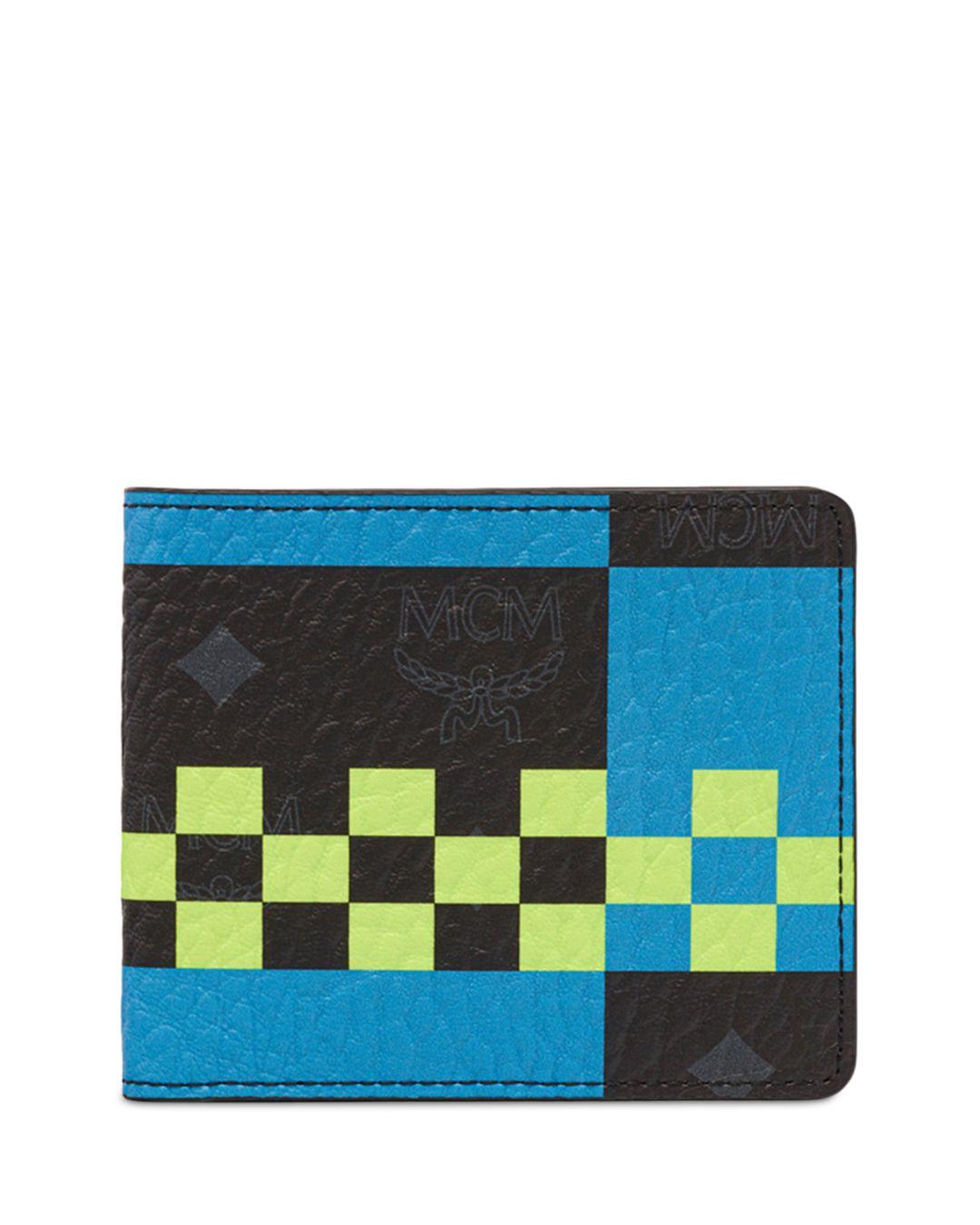 MCM Aren Faux Leather Checkerboard Bifold Wallet in Blue for Men Lyst