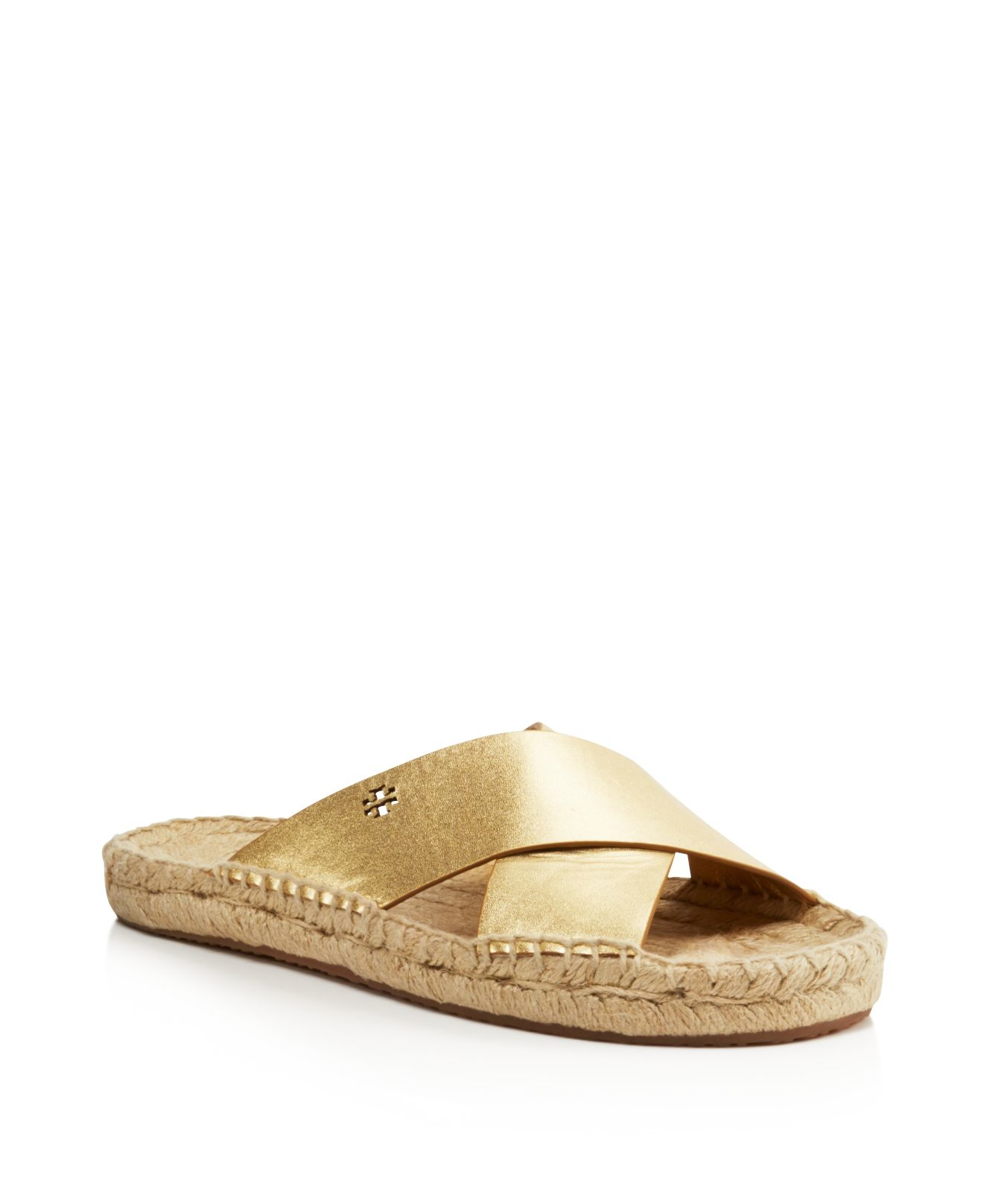 Tory burch Bima Metallic Espadrille Slide Sandals in Gold - Save 40% | Lyst