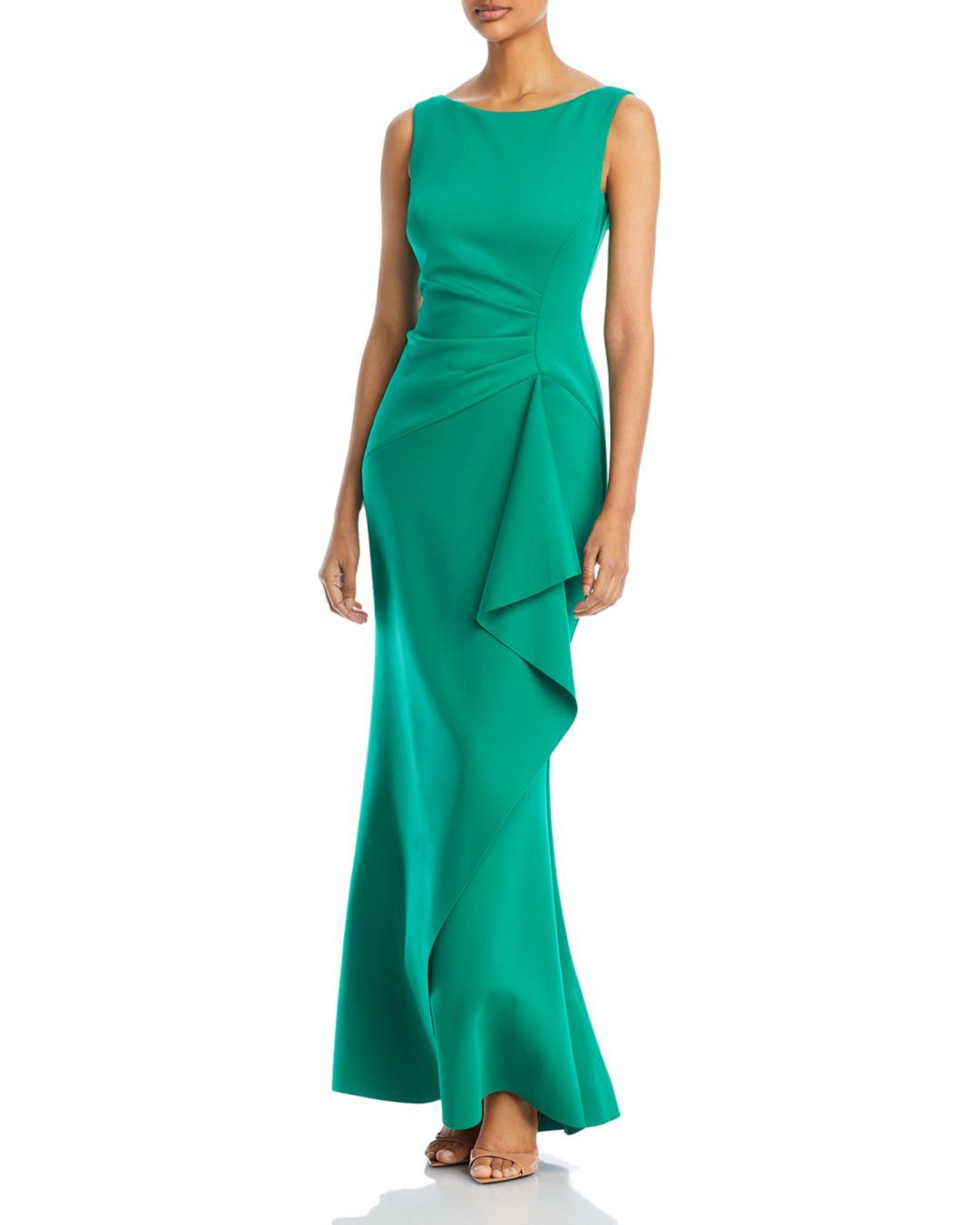 Eliza J Sleeveless Side Tuck Ruffle Gown in Green | Lyst