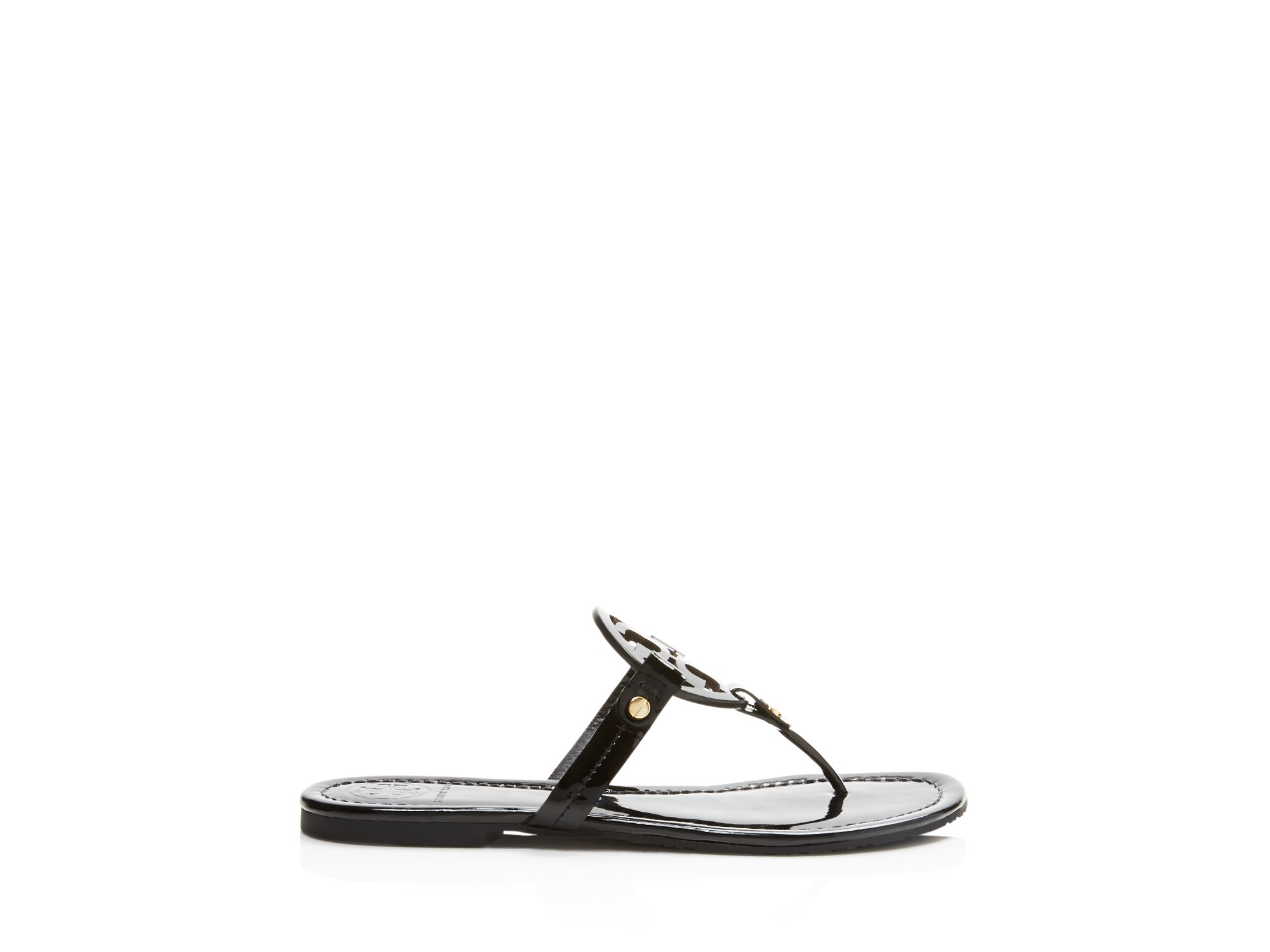 Tory burch Miller Patent Leather Sandals in Black | Lyst