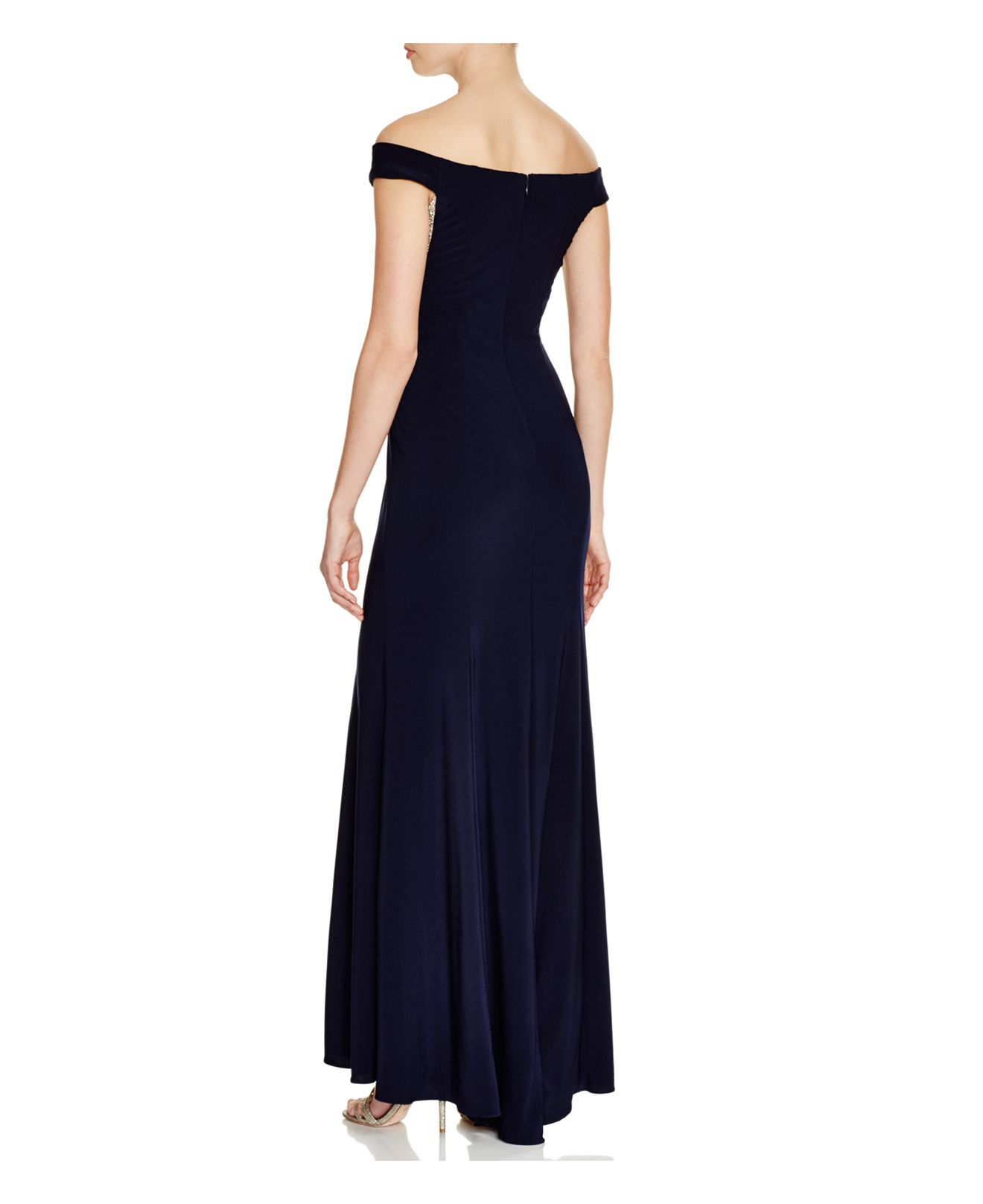 Aqua Offtheshoulder Embellished Side Gown in Blue (Navy) Lyst