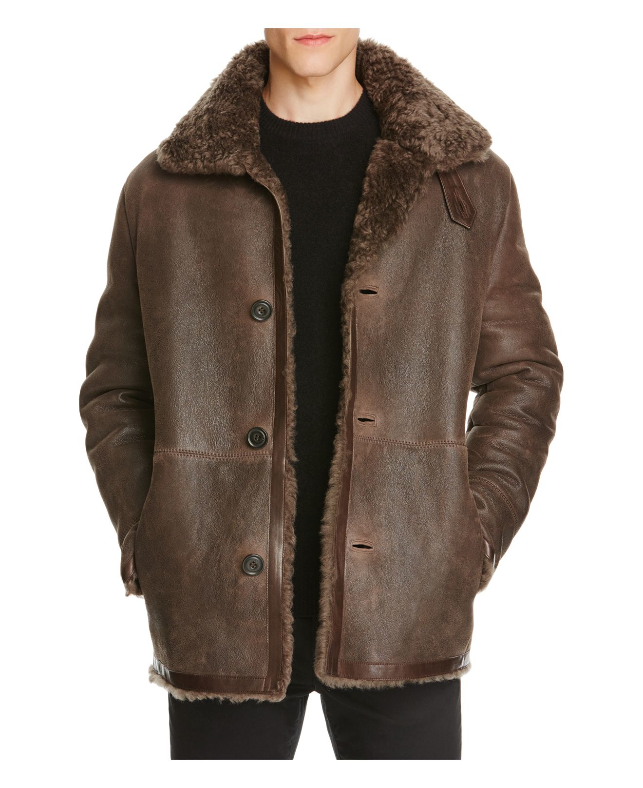 Vince Leather Shearling Coat in Brown for Men - Lyst