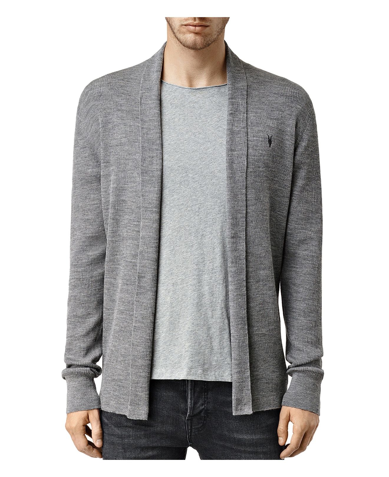 Allsaints Mode Merino Wool Open Cardigan Sweater in Gray for Men | Lyst