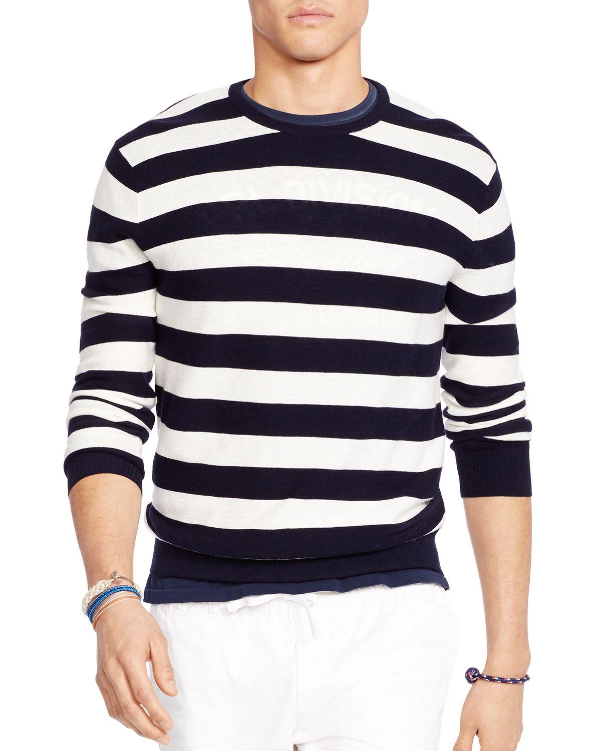 Lyst - Polo Ralph Lauren Striped Cotton Blend Sweater in Blue for Men