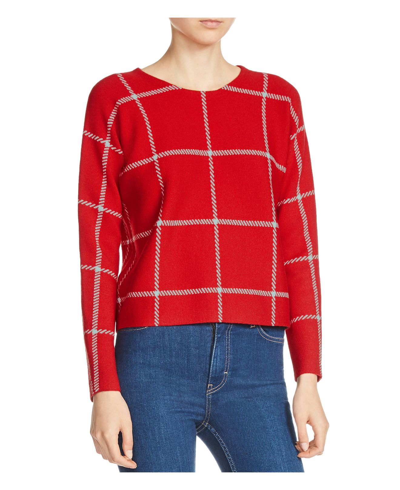  Maje  Wool Mademoise Checker Print Sweater  in Red Lyst
