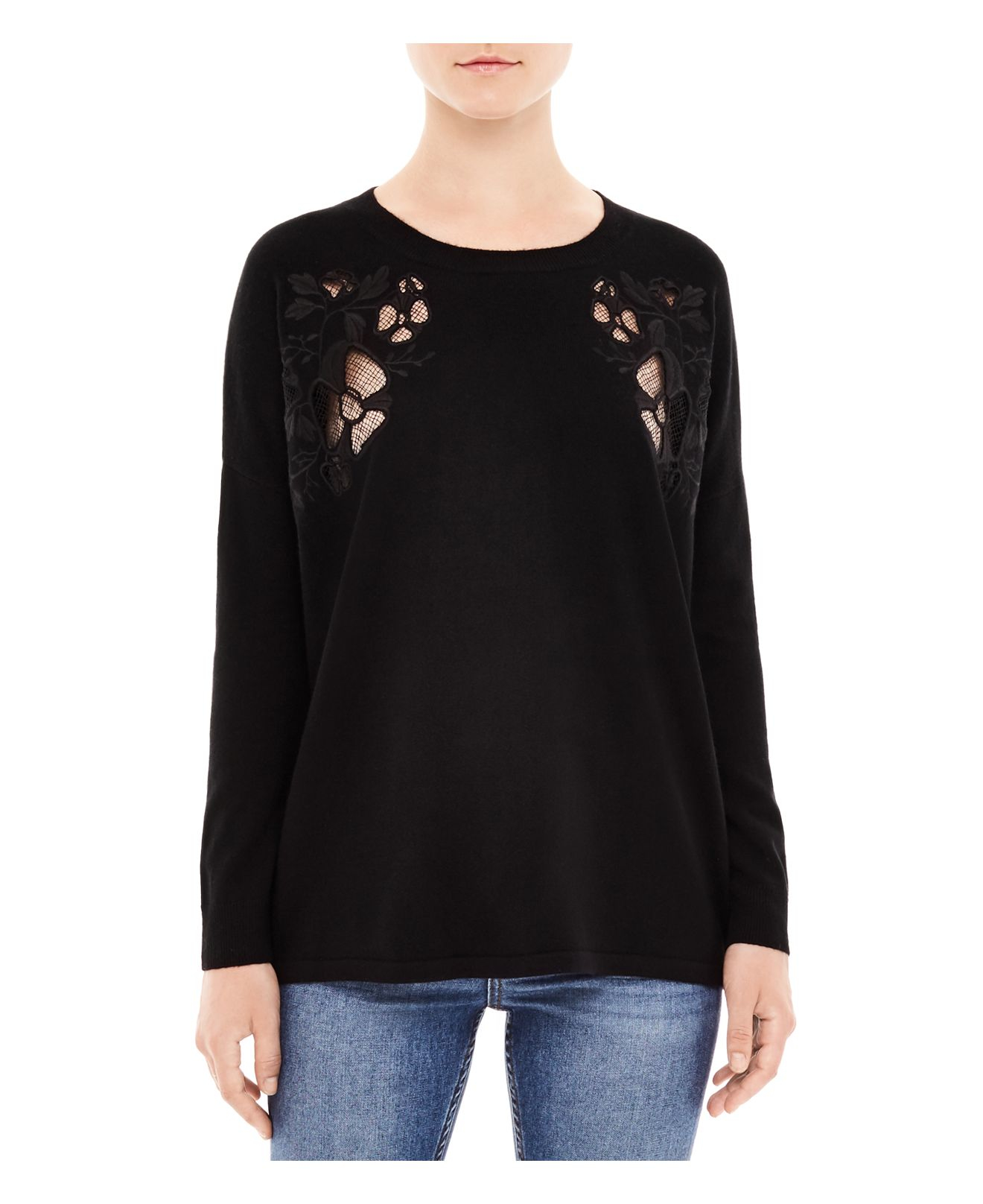 Sandro Wool Benny Lace-inset Sweater in Black - Lyst