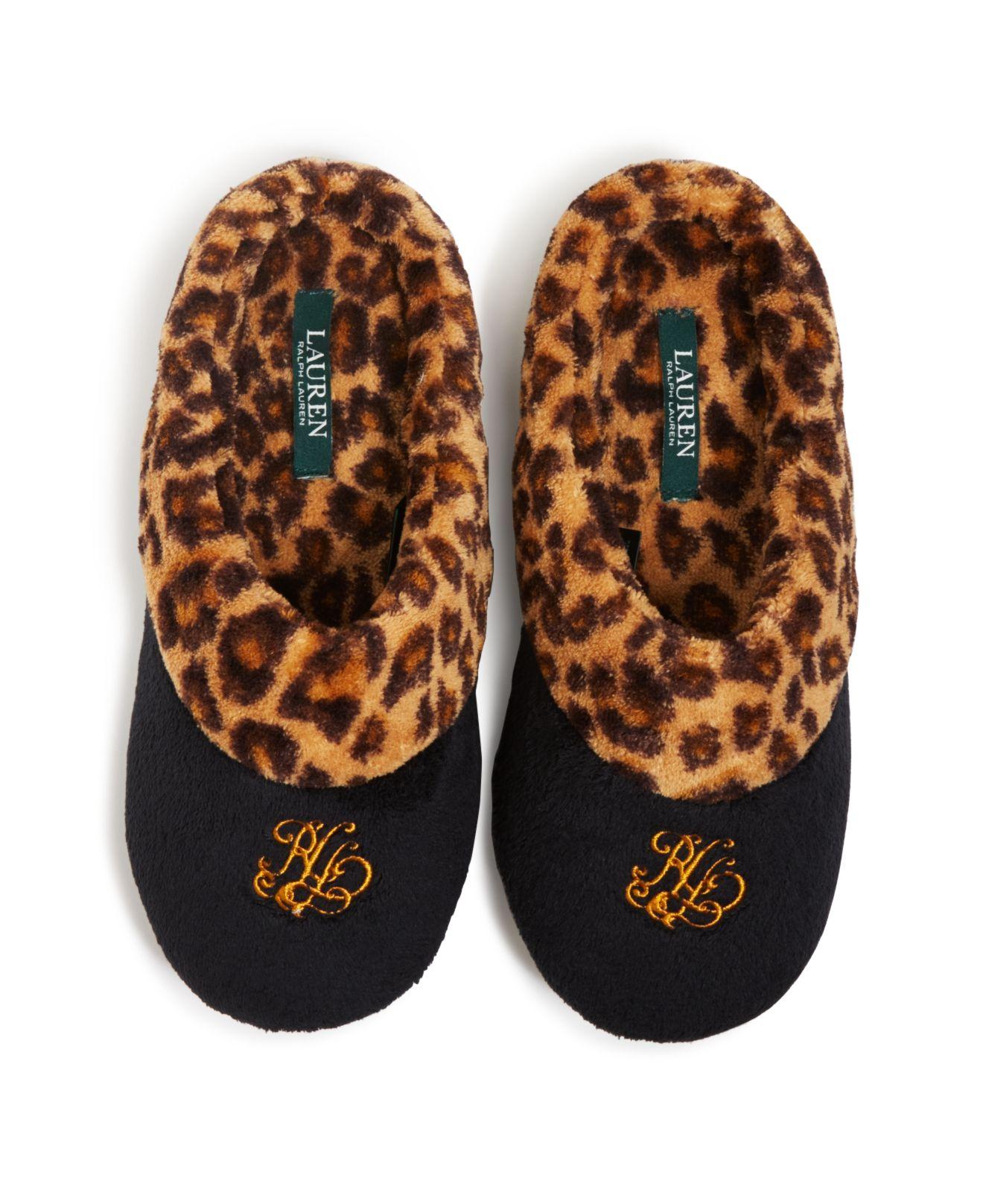 Ralph Lauren Fleece Leopard Print Slippers in Brown Lyst