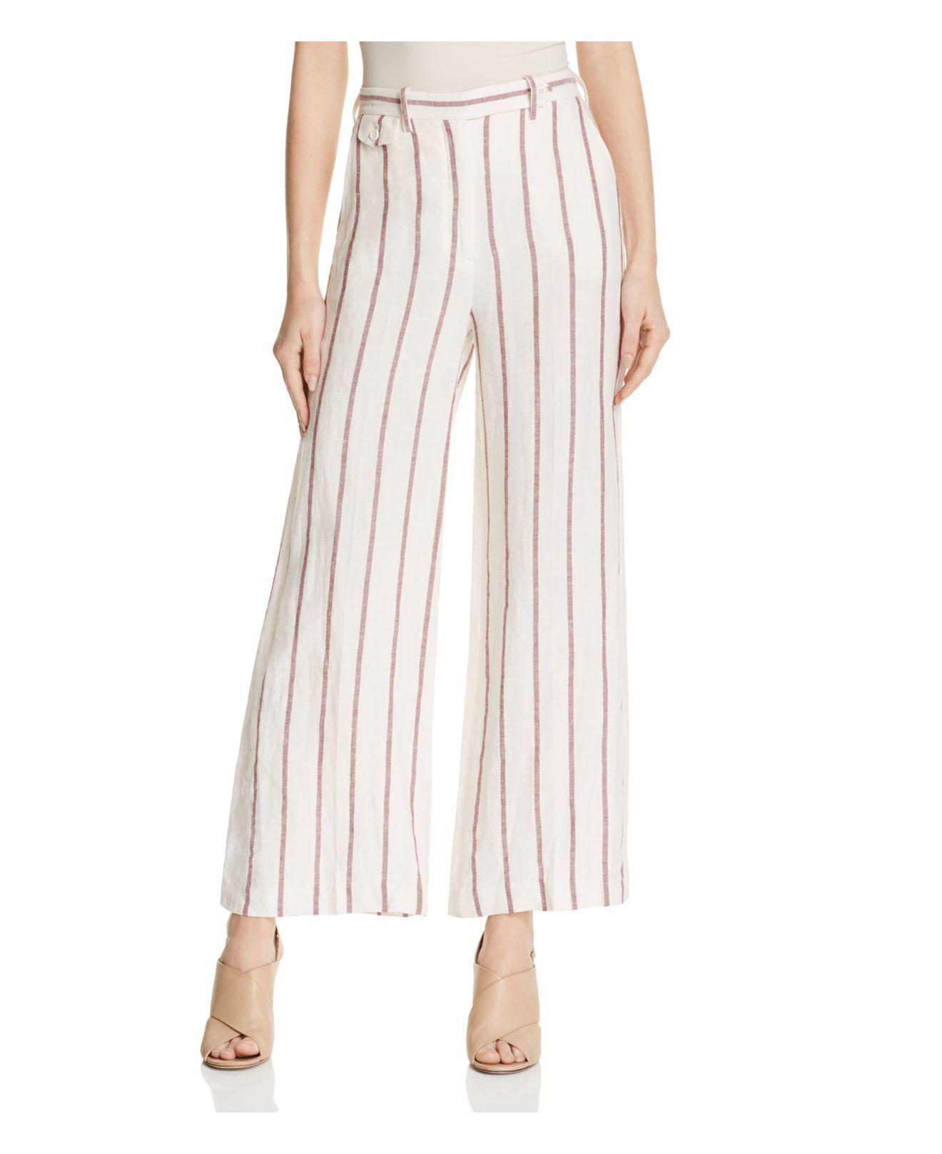 striped linen wide leg pants