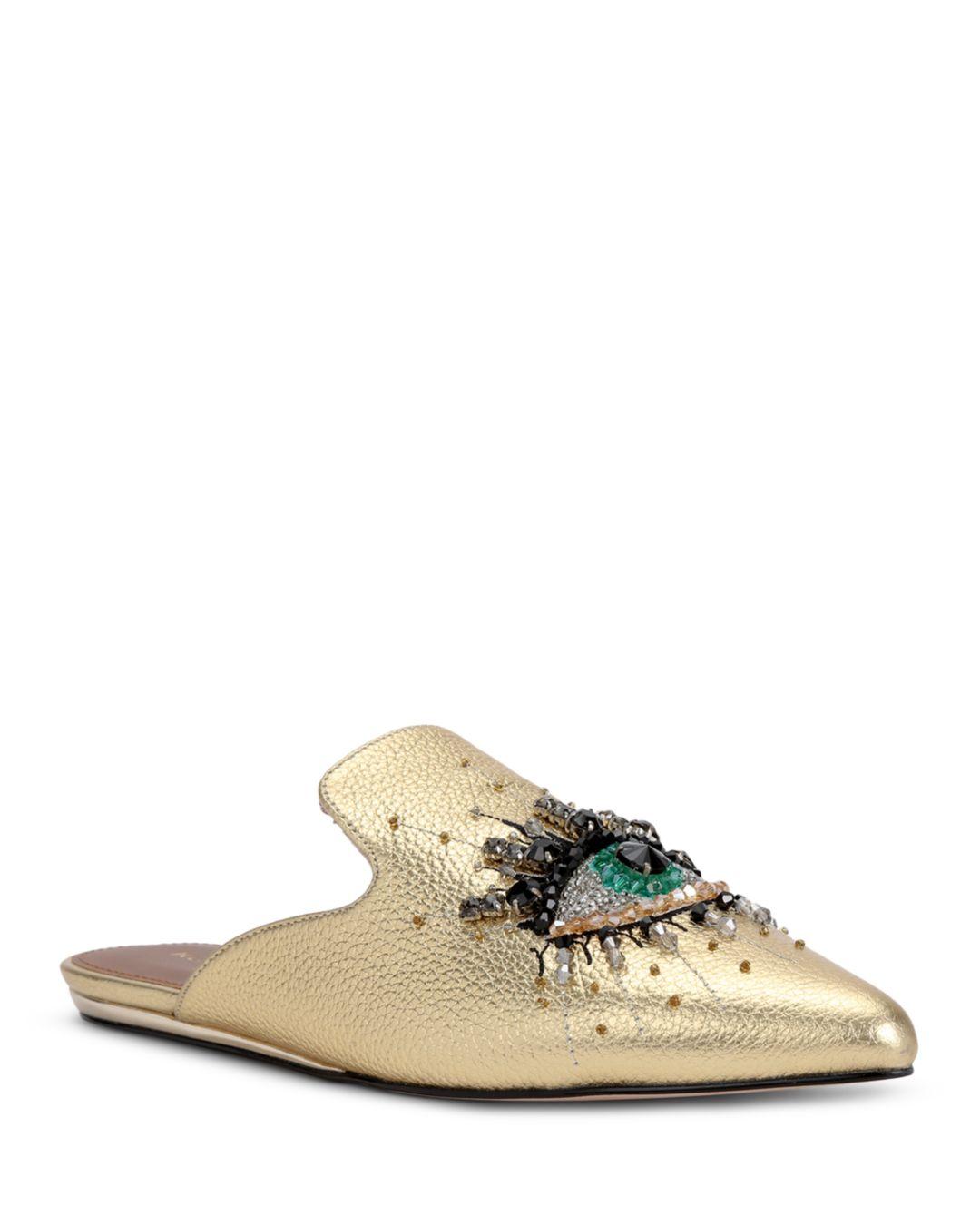 Kurt Geiger Olive Eye Pointed Toe Crystal Embellished Mules in Natural