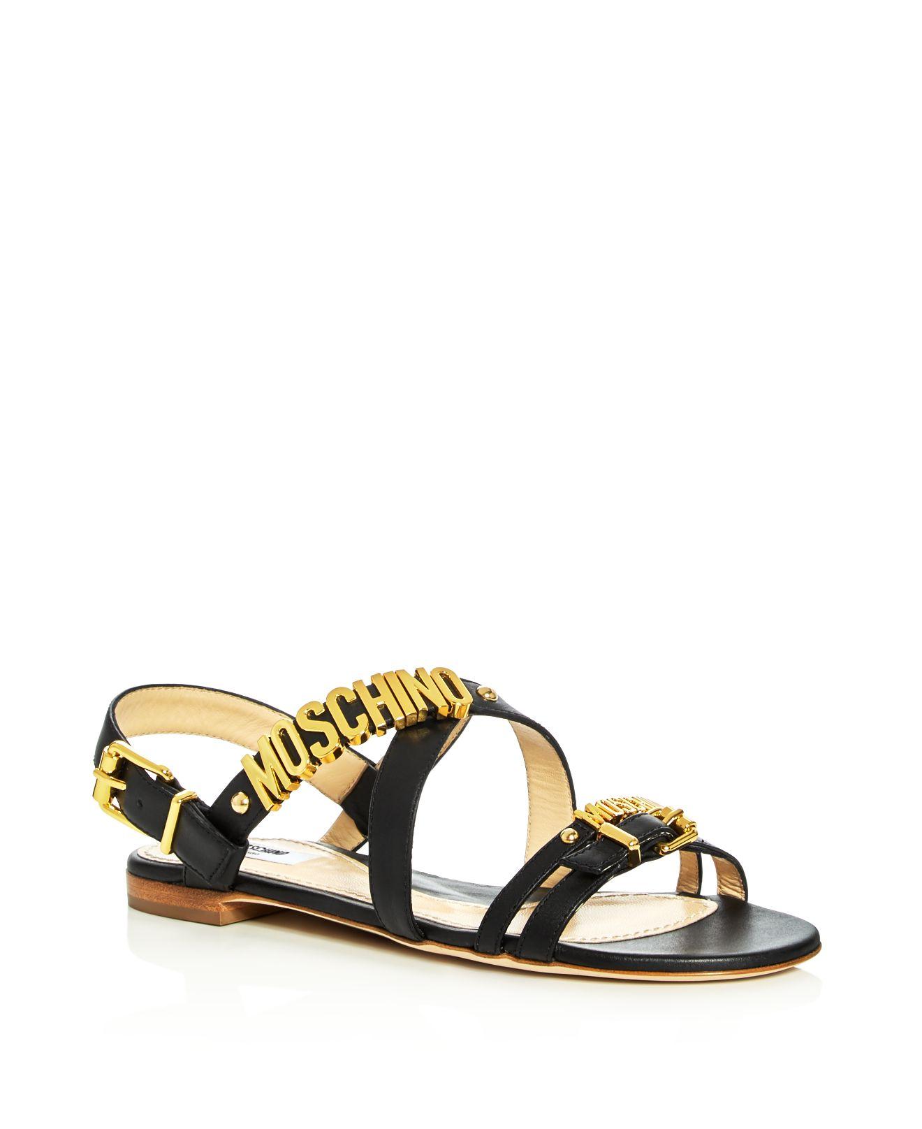 Lyst - Moschino Logo Strappy Slingback Sandals in Metallic