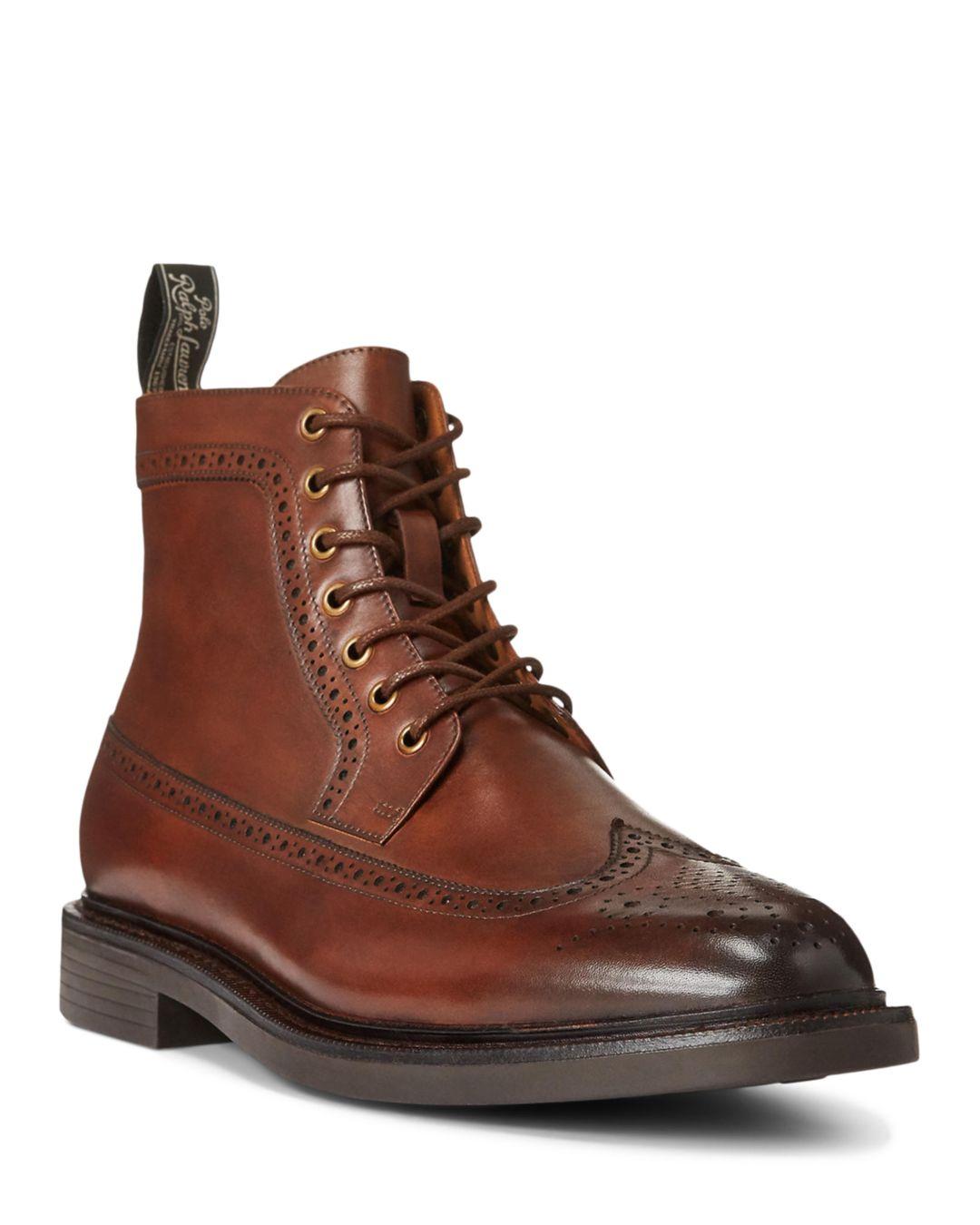 Polo Ralph Lauren Lace Up Wingtip Boots in Brown for Men | Lyst