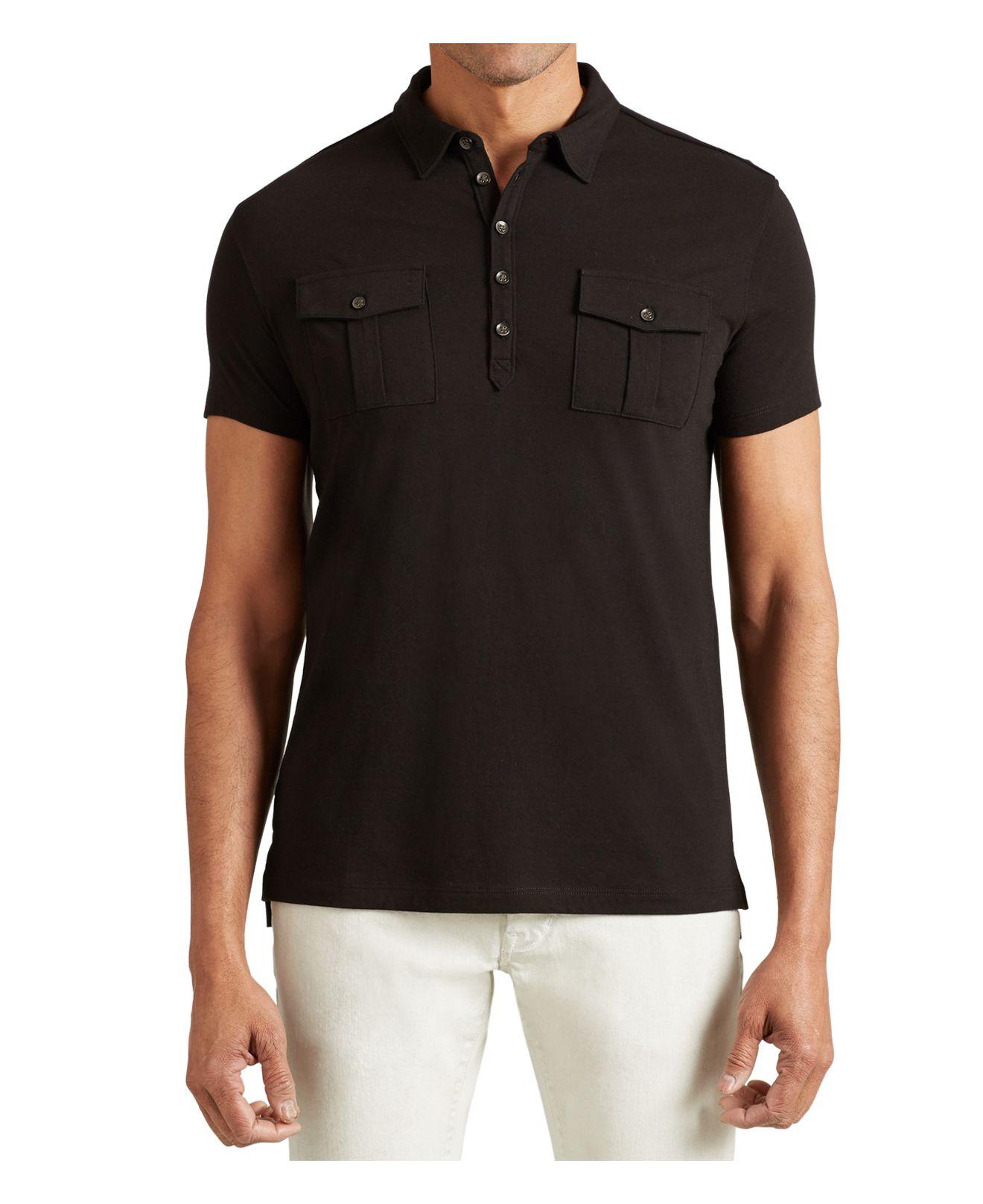 John Varvatos Cotton Double Pocket Slim Fit Polo Shirt in Black for Men