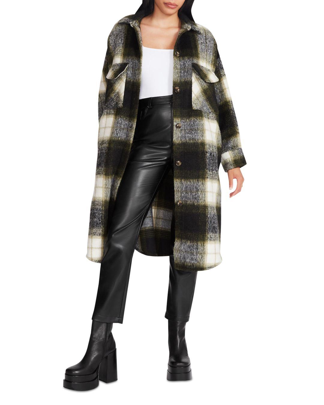 Steve Madden Synthetic Chloe Plaid Shacket in Olive Night (Black) | Lyst