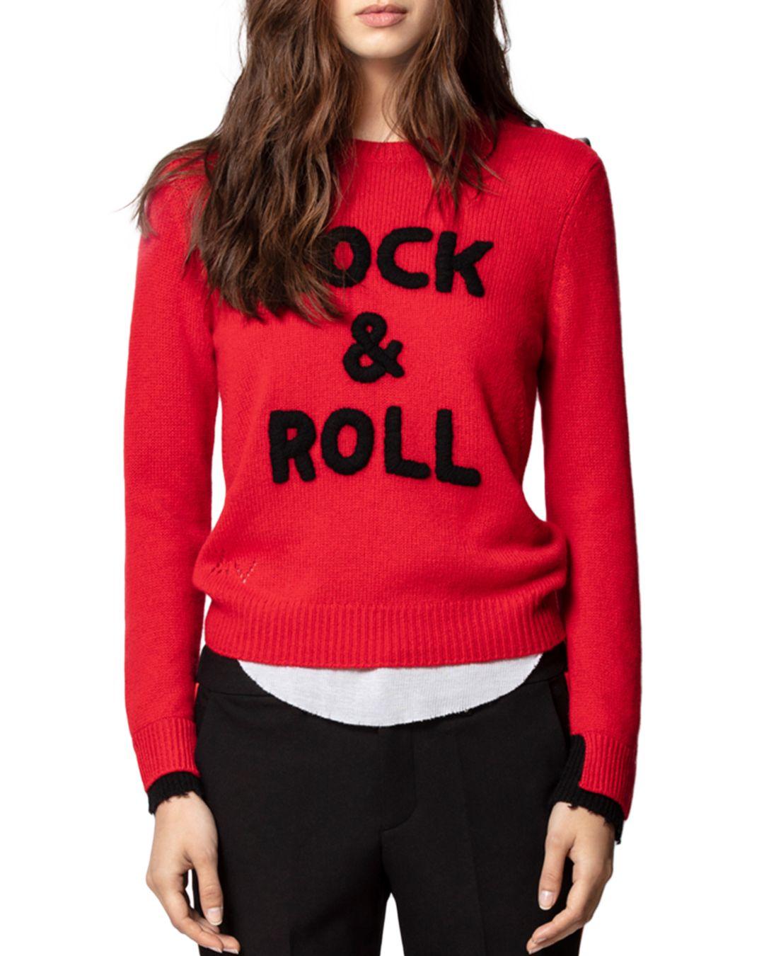 Zadig & Voltaire Delly 'rock & Roll' Slogan Cashmere Jumper in Red | Lyst