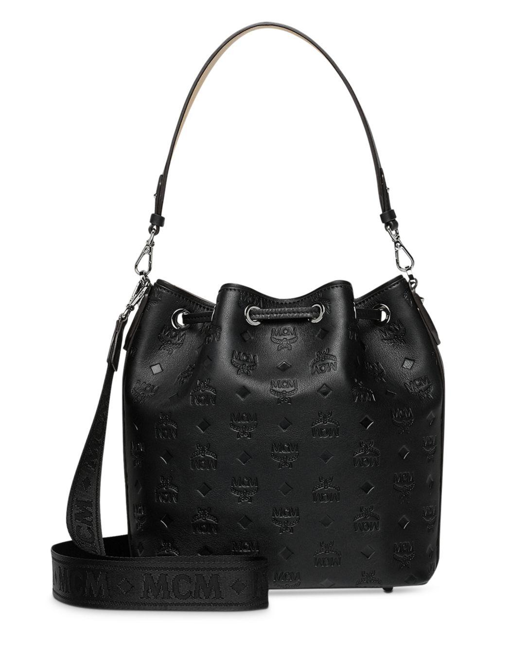 MCM Essential Embossed Leather Bucket Bag in Red Lyst