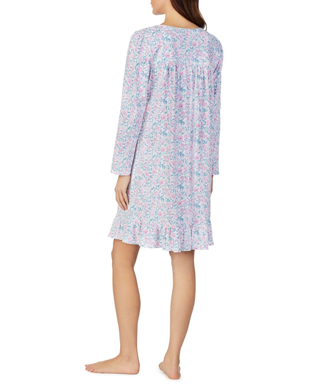 Eileen West Cotton Long Sleeve Short Nightgown in Blue Lyst