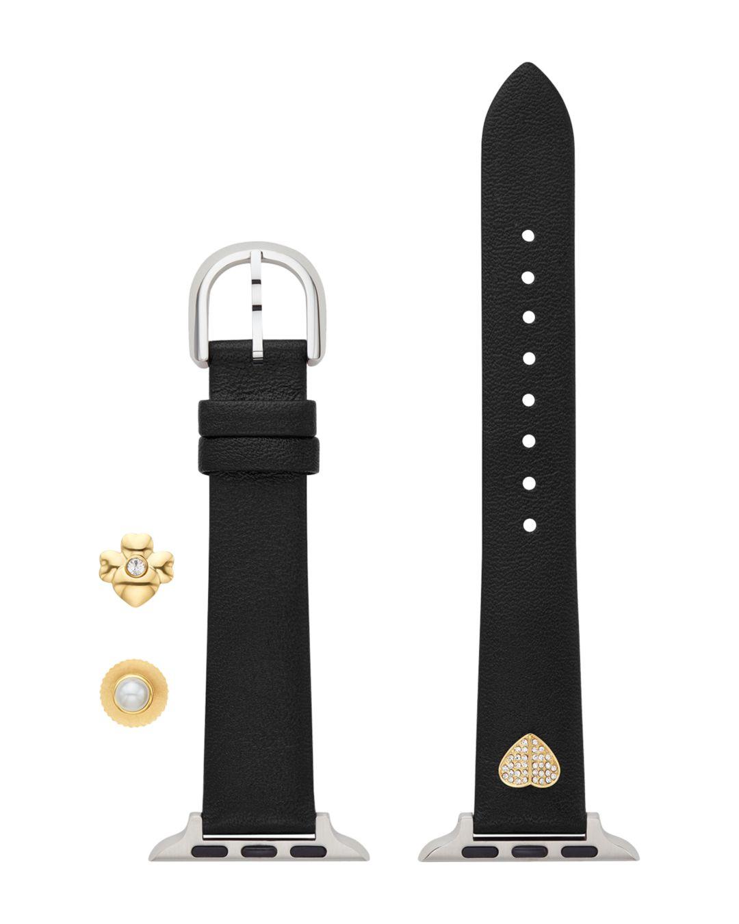 Kate Spade Black Leather 38/40mm Band & Charm Set For Apple 