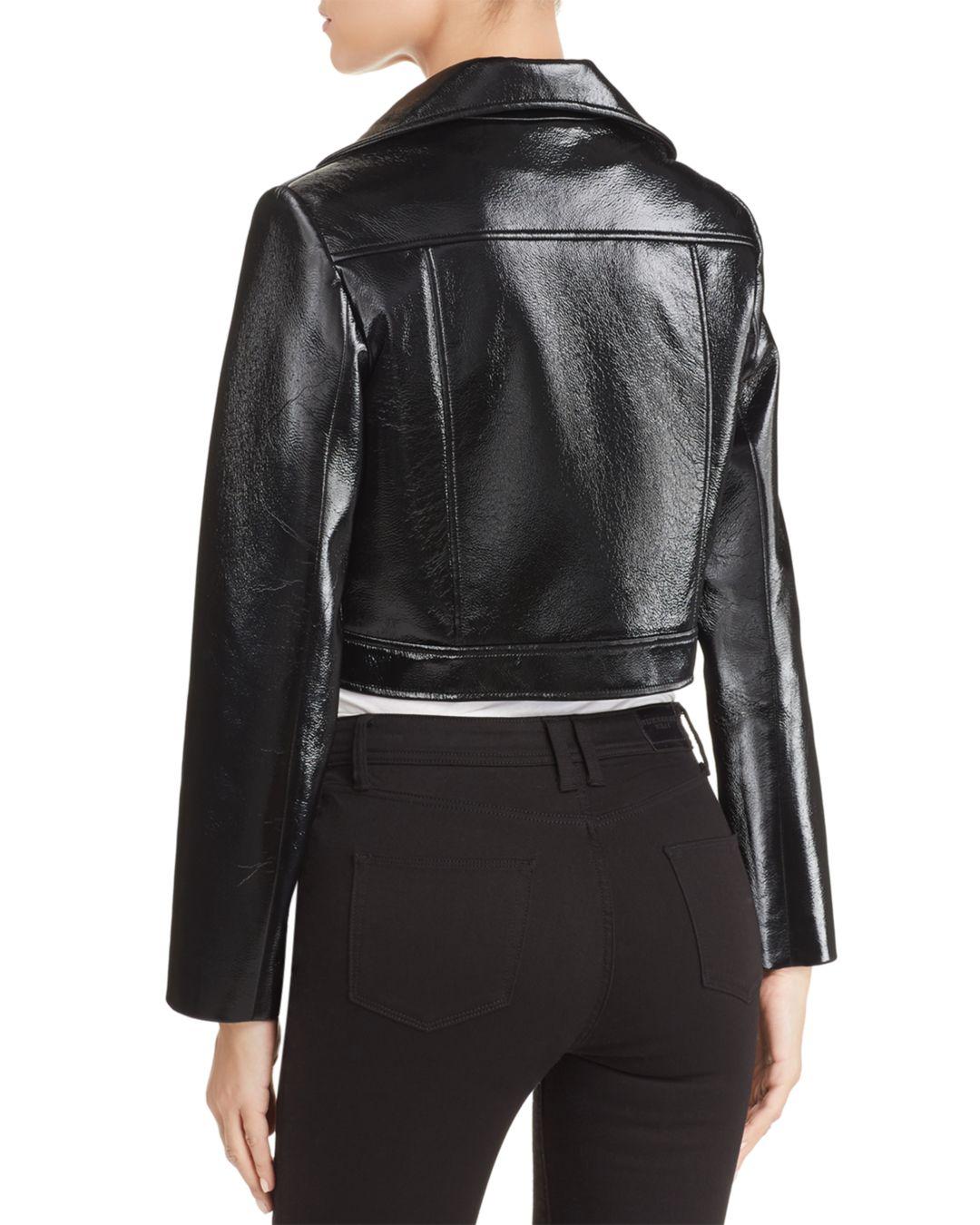Elie Tahari Gigi Cropped Faux Patent Leather Jacket in Black - Lyst