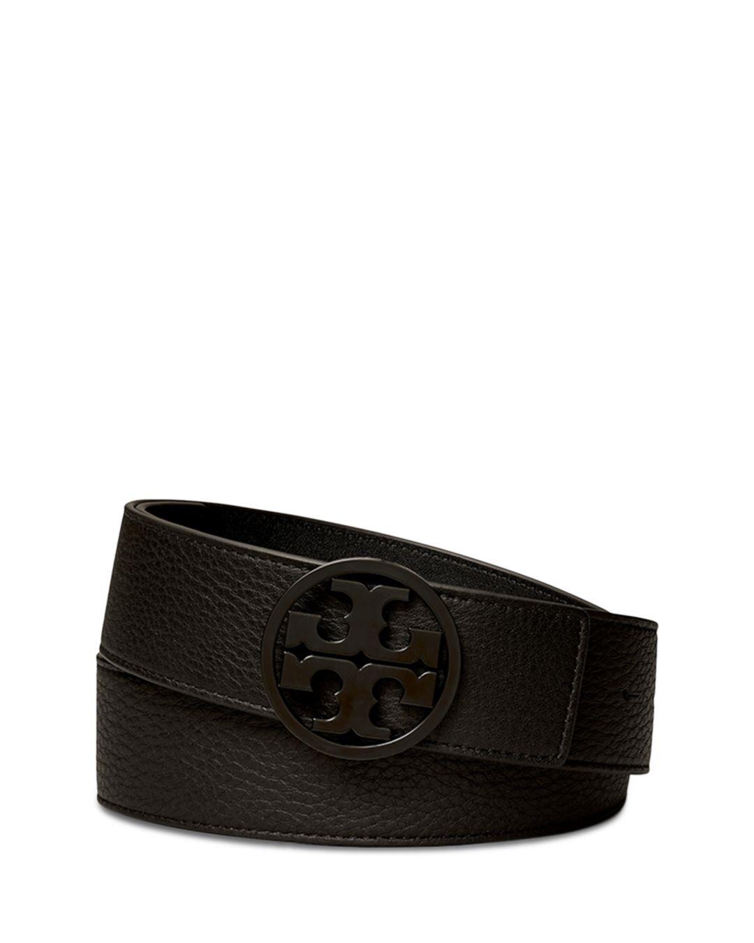 Tory Burch Miller Powder Coated Logo Leather Belt in Black | Lyst
