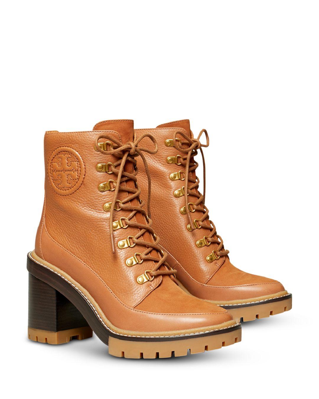 Tory Burch Miller Mixed-materials Lug Sole Boot in Brown | Lyst