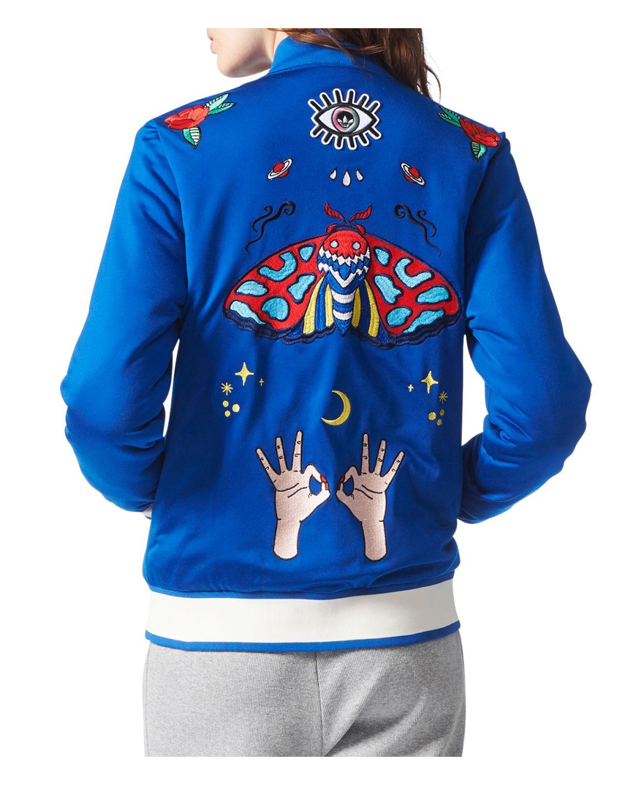 adidas Originals Embroidered Patch Bomber Jacket in Blue | Lyst