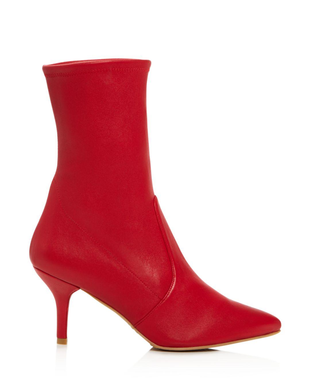 Stuart Weitzman Cling Leather Stretch Sock Booties in Red - Lyst