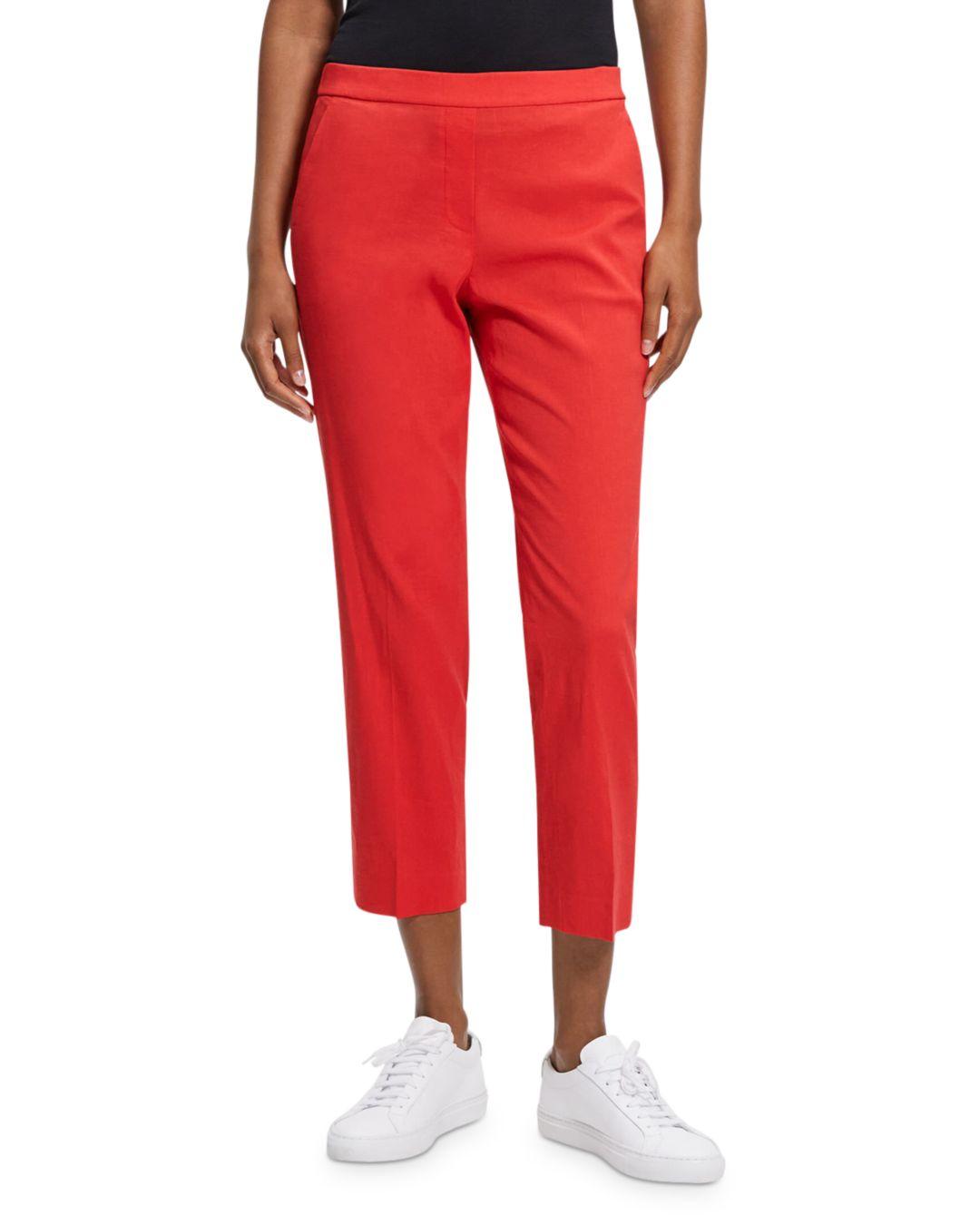 Theory Treeca Linen Blend Cropped Pants in Red Lyst