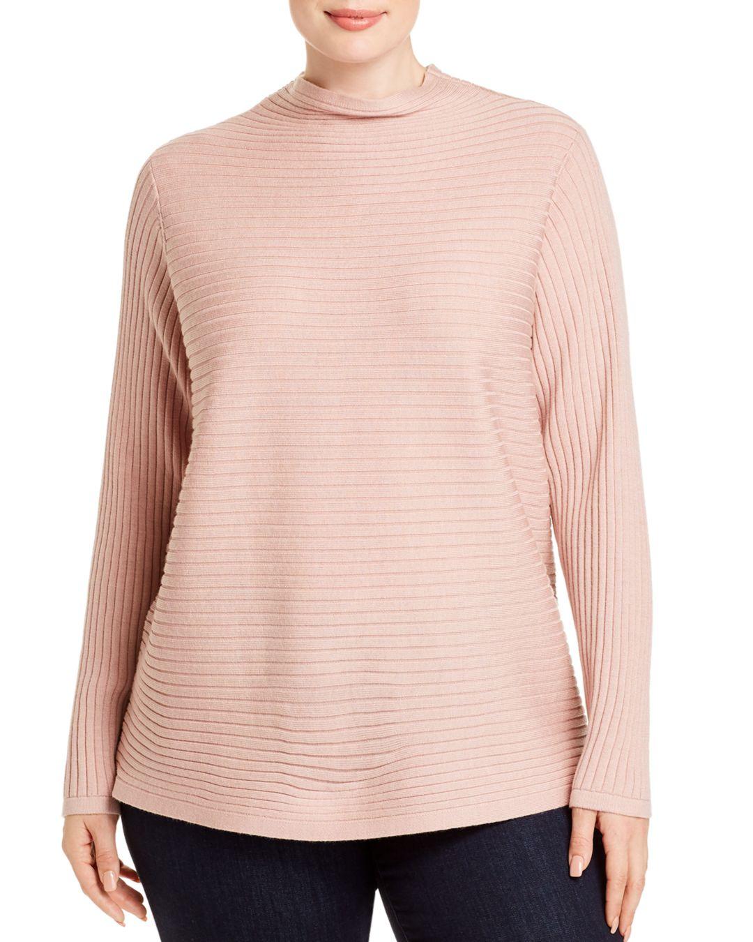 Eileen Fisher Wool Ribbed Funnel Neck Sweater in Pink Lyst