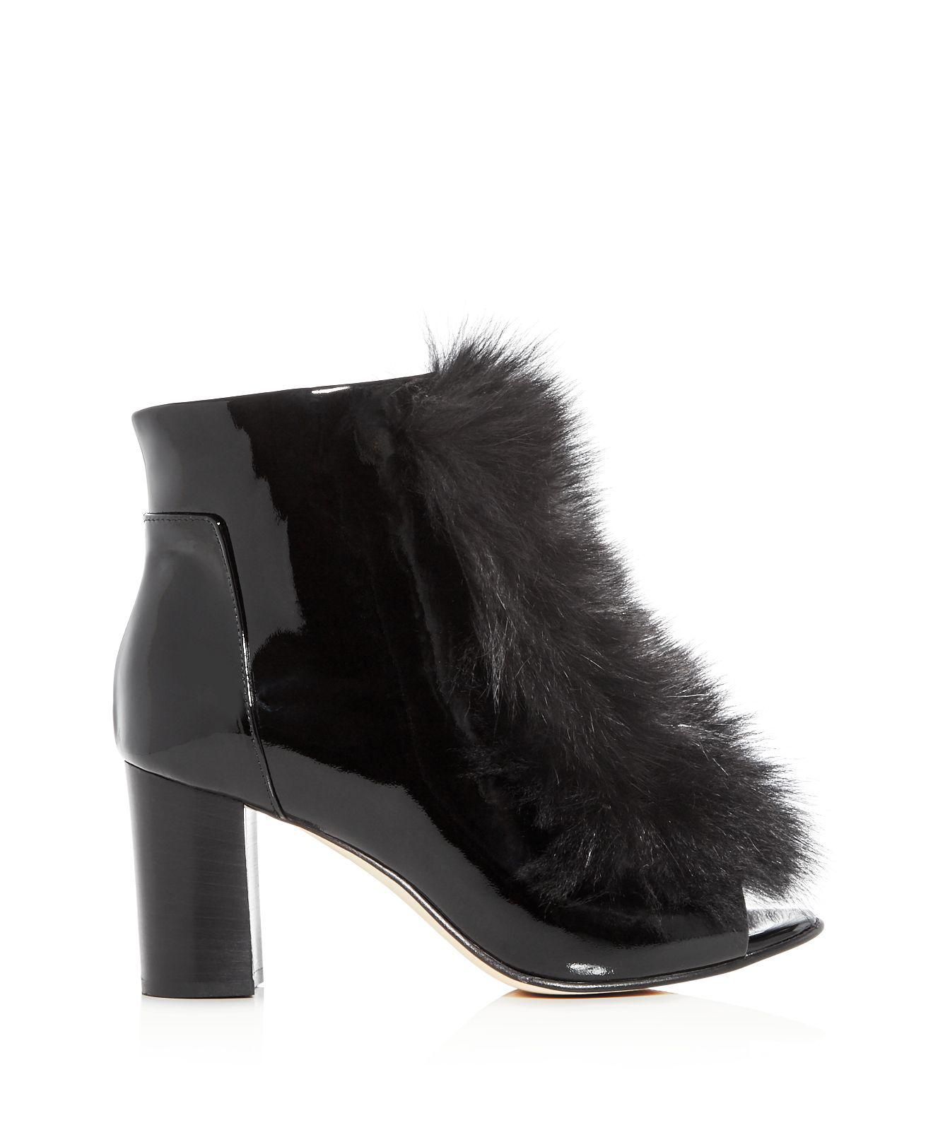black block heels with fur