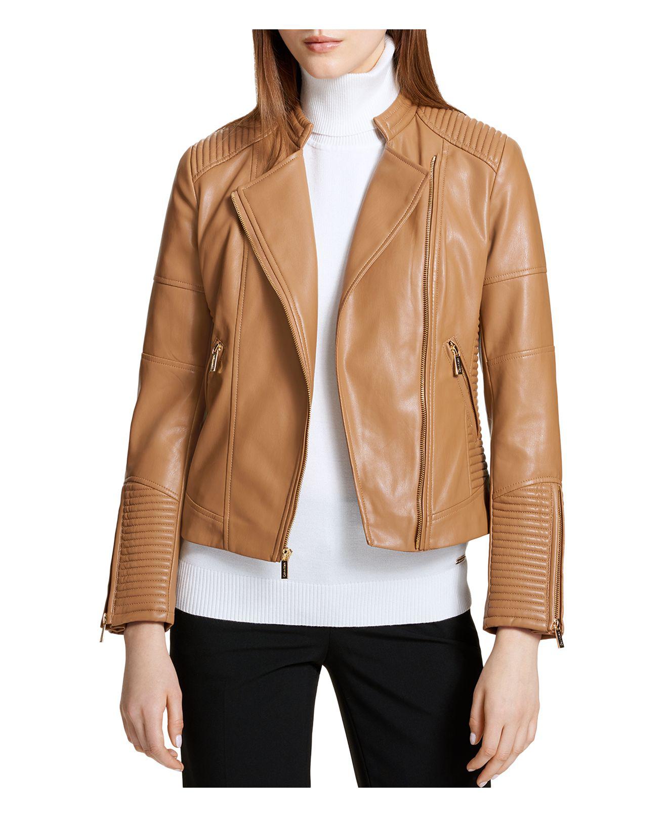 Calvin Klein Fall Faux Leather Motorcycle Jacket in Brown Lyst