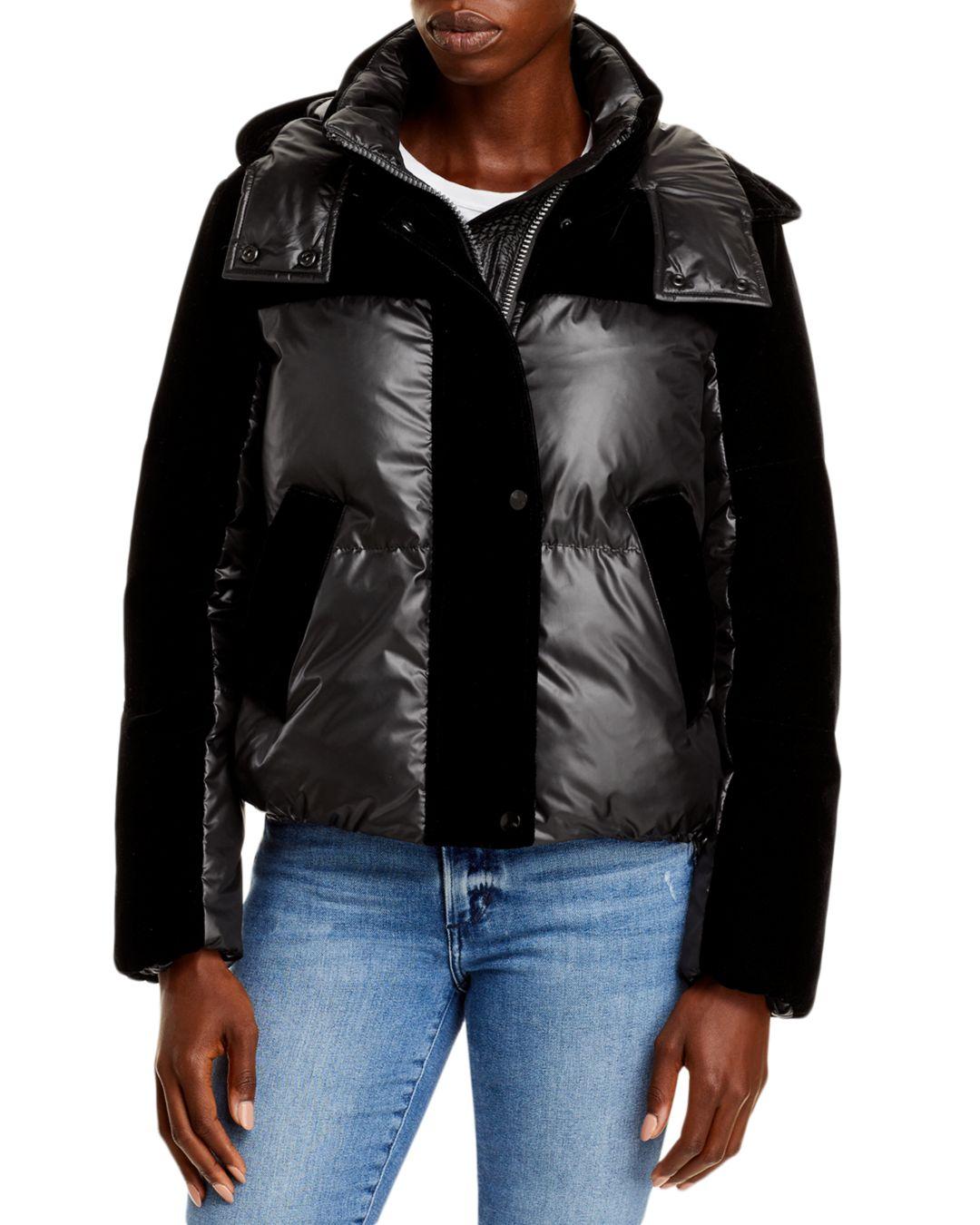 Andrew Marc New York Velvet Mixed Media Puffer Coat in Black | Lyst