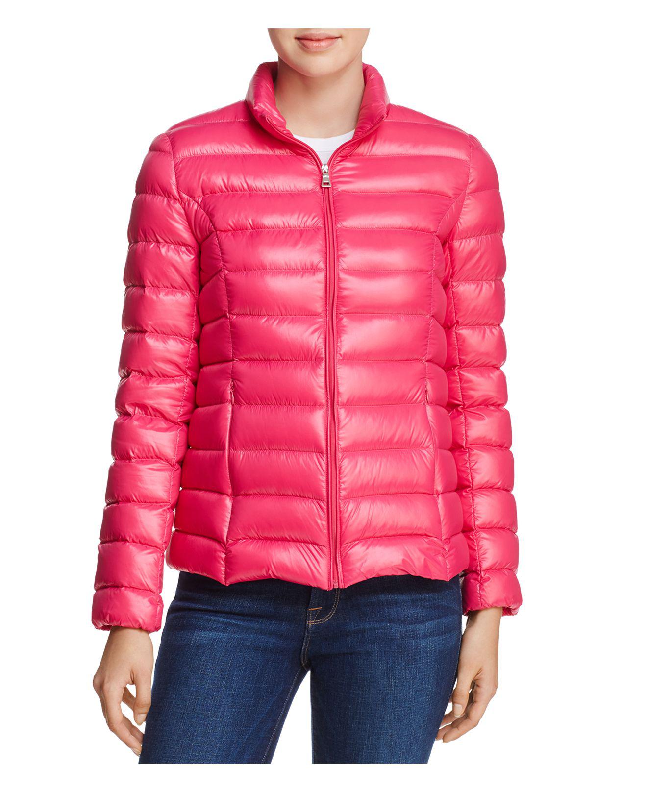 pink packable down jacket