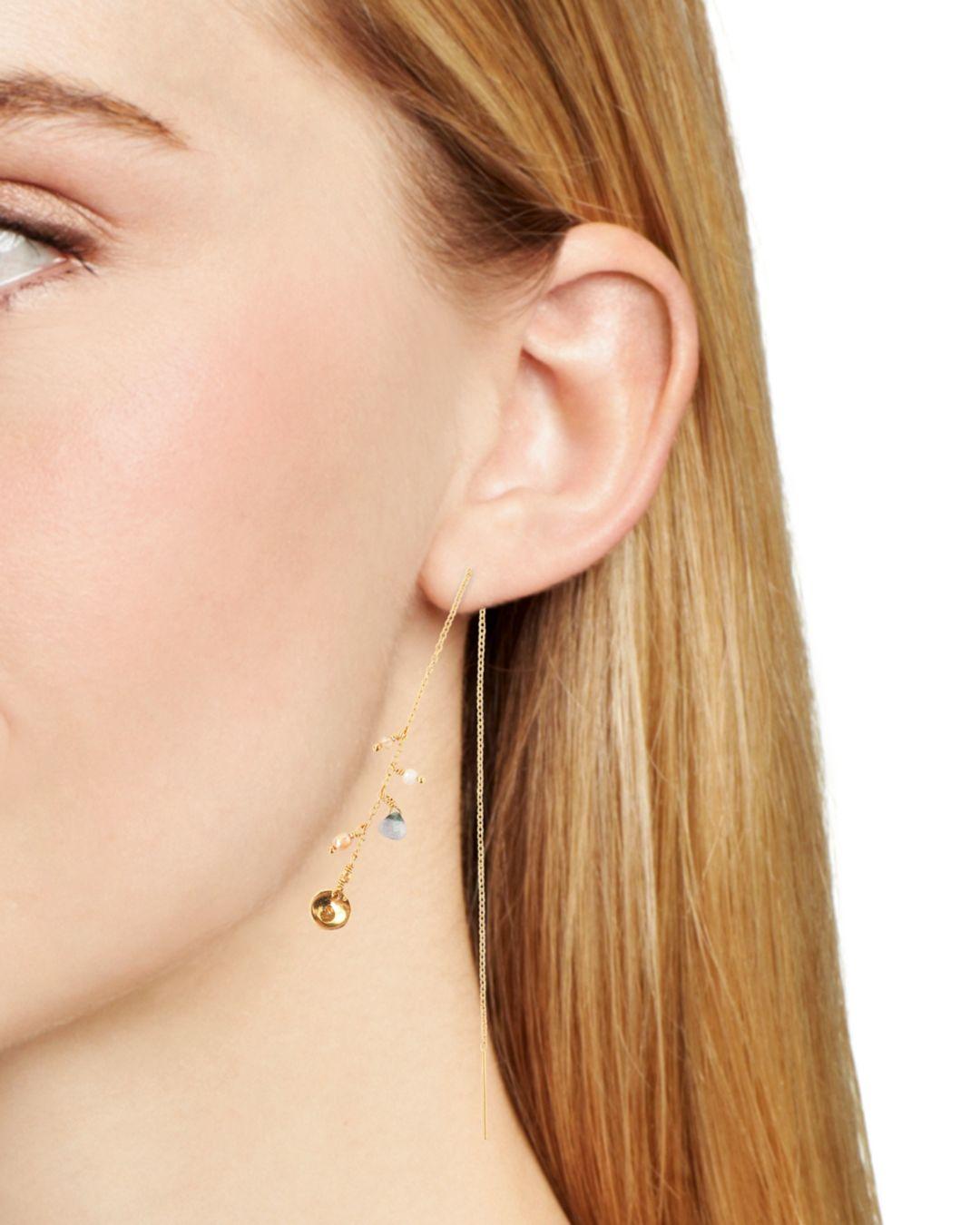 Chan Luu Stone Mix Thread Through Earrings In 18k Gold Plated