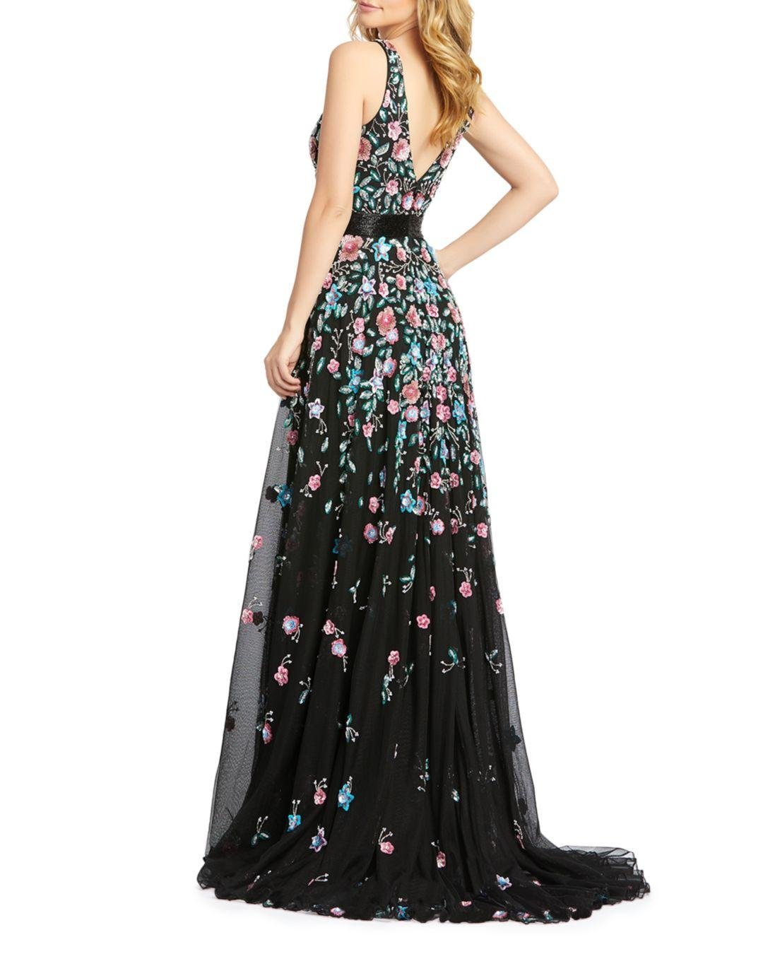 Mac Duggal Synthetic Floral Embroidered V Neck Gown in Black - Lyst