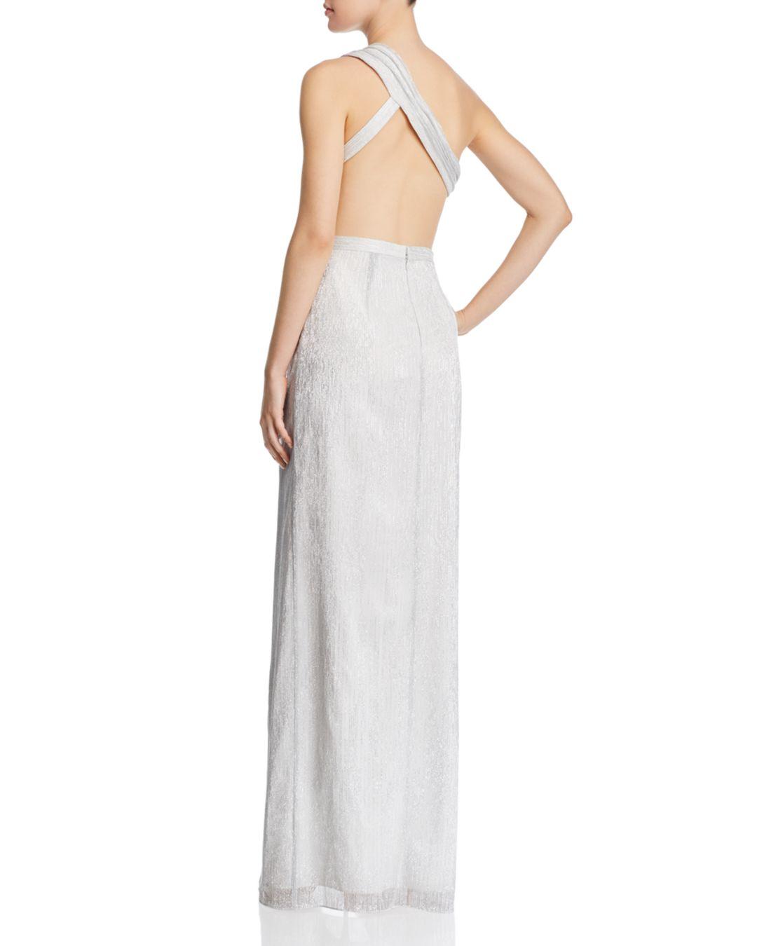 metallic knit one shoulder dress