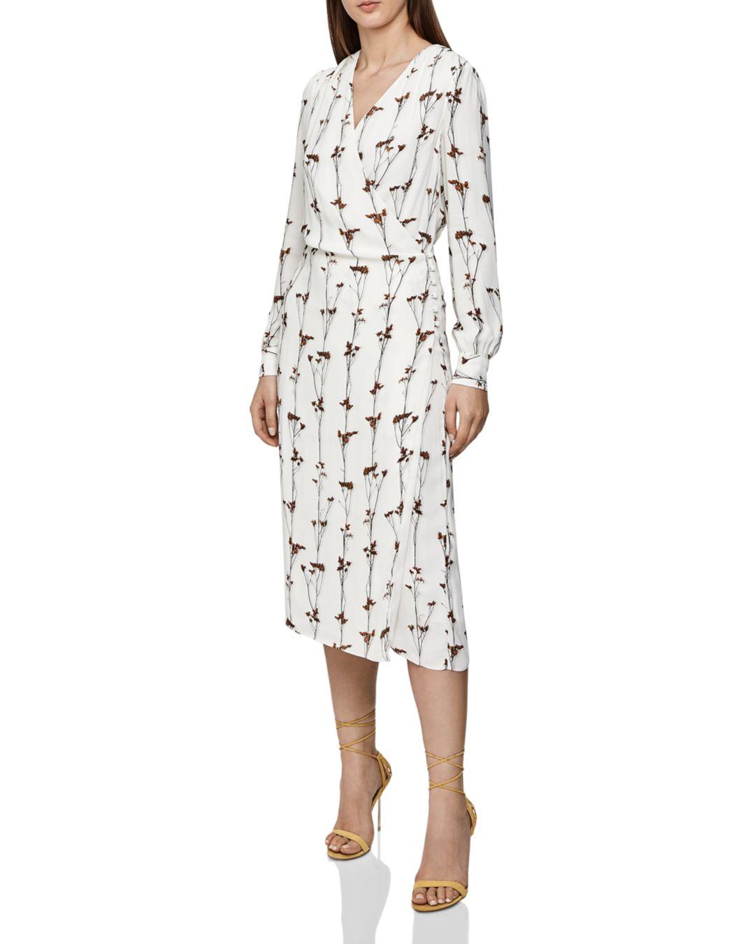 Reiss Synthetic Floral Printed Wrap Dress in Ivory (White) - Save 29% ...