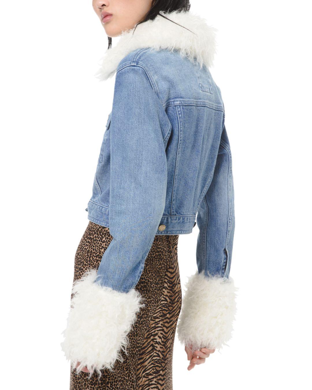michael michael kors faux fur trim denim jacket