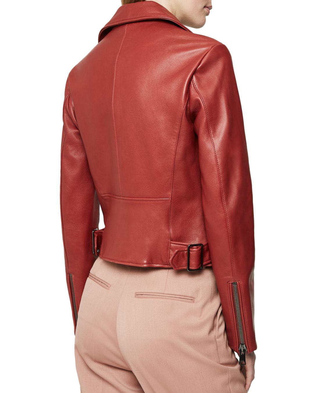 reiss red leather jacket