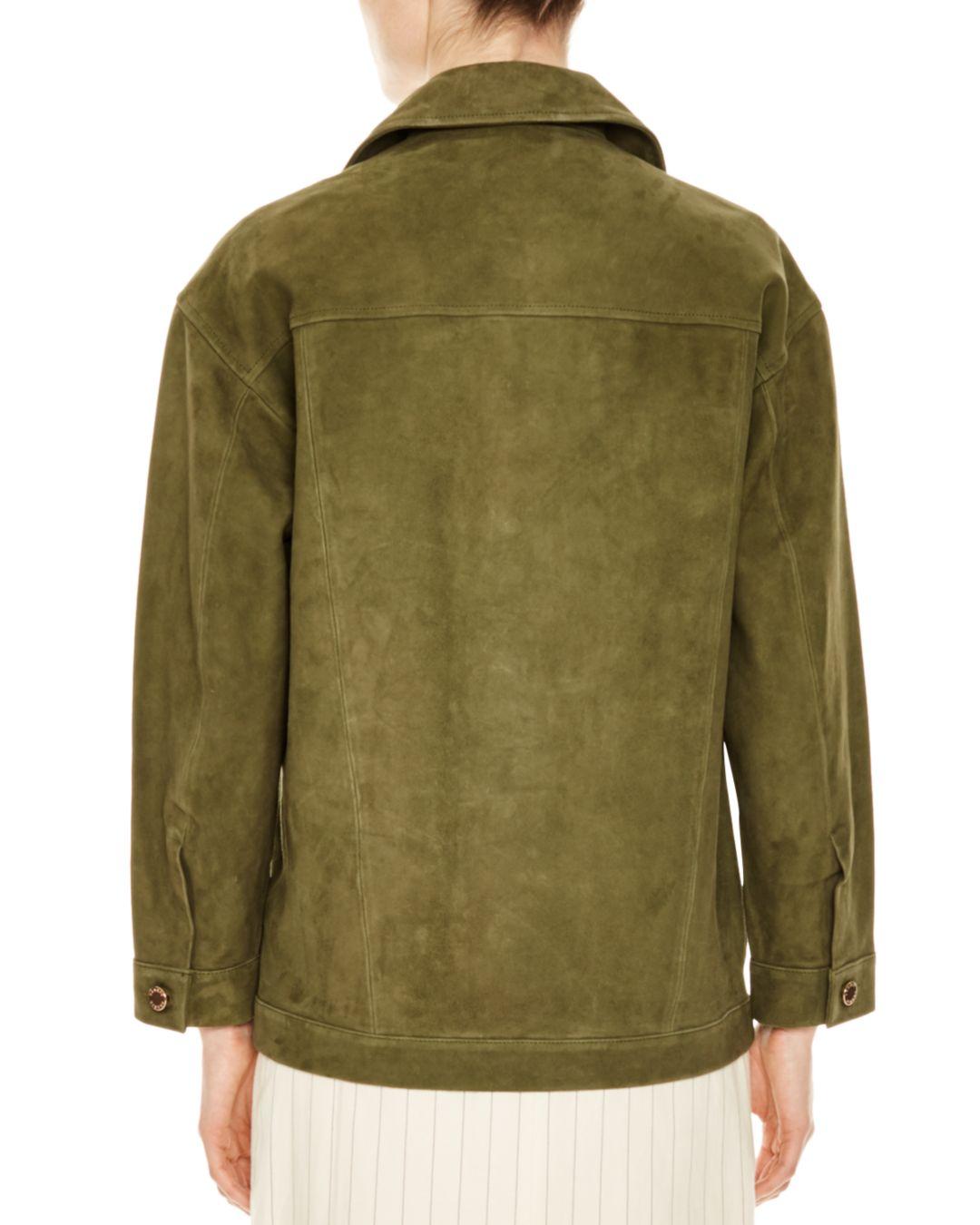 Sandro Thom Suede Jacket in Olive Green (Green) - Lyst
