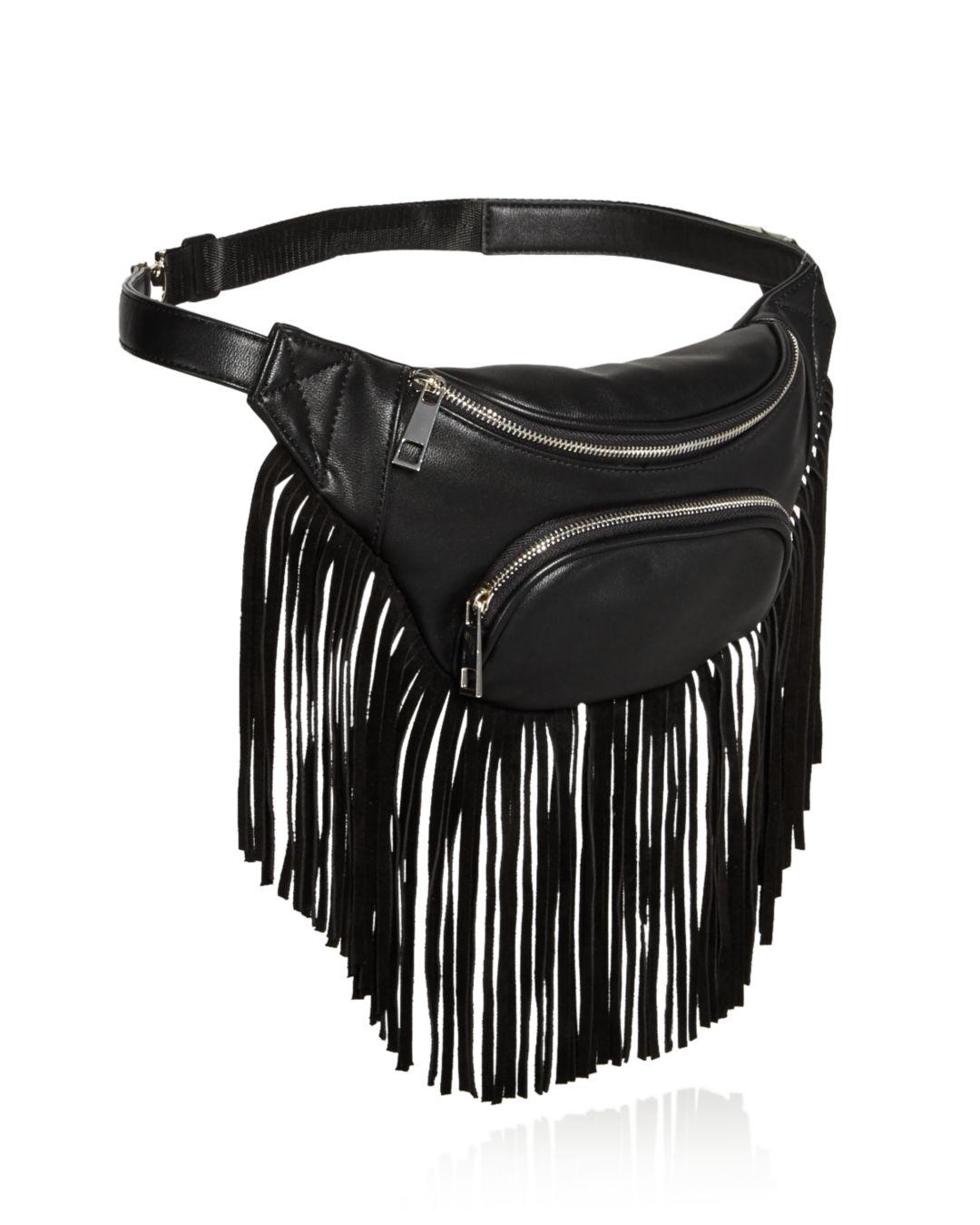 black fringe fanny pack