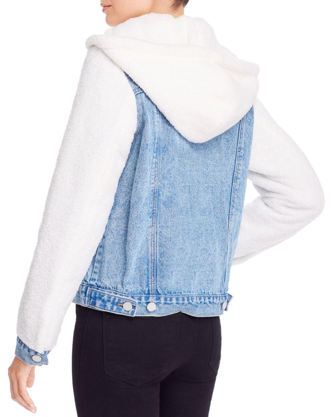 Hooded Faux Shearling \u0026 Denim Jacket 
