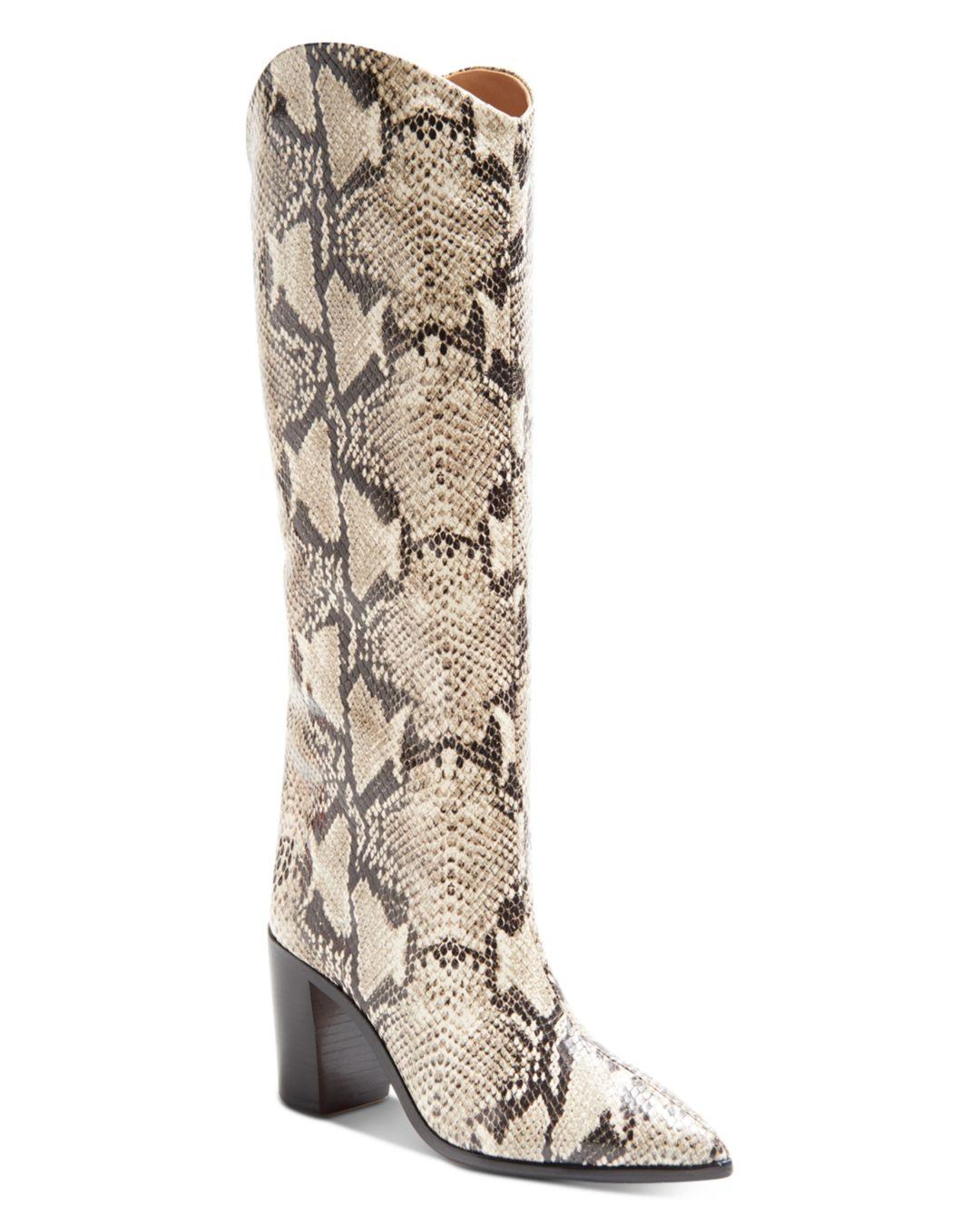 Schutz Leather Women's Analeah Croc - Embossed Pointed - Toe Tall Boots ...