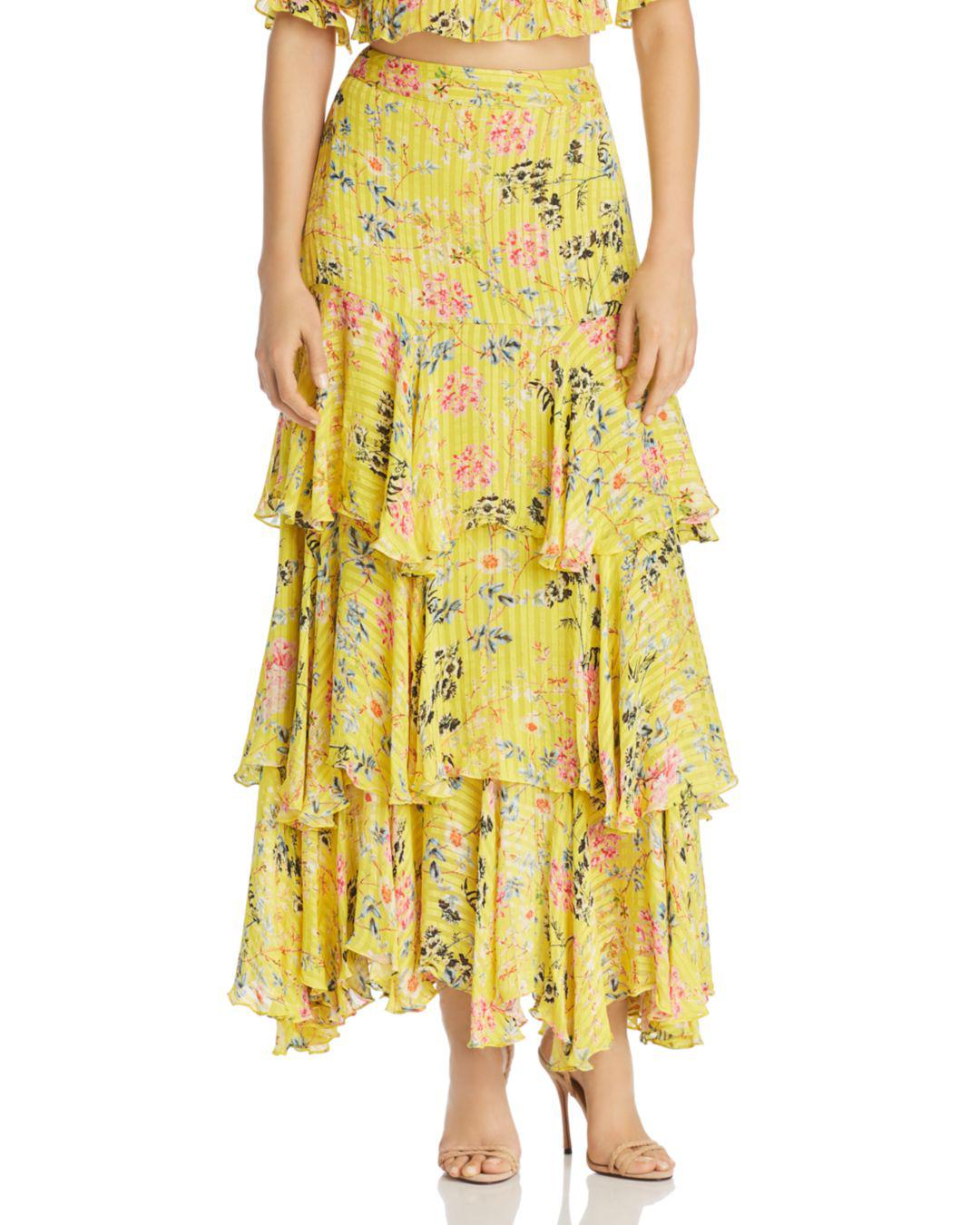 mustard yellow tiered maxi skirt