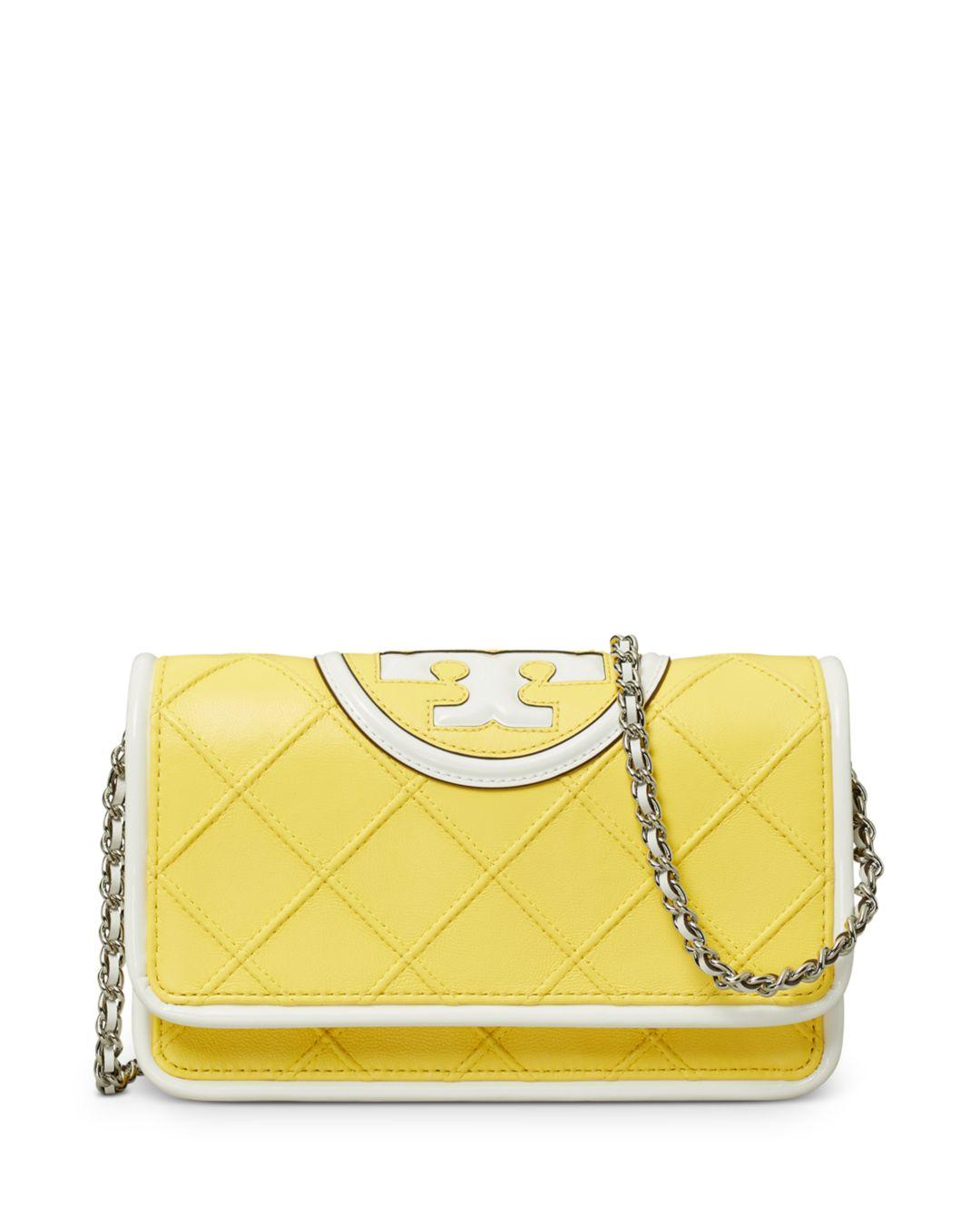 Tory Burch Fleming Soft Patent Border Chain Wallet in Yellow | Lyst