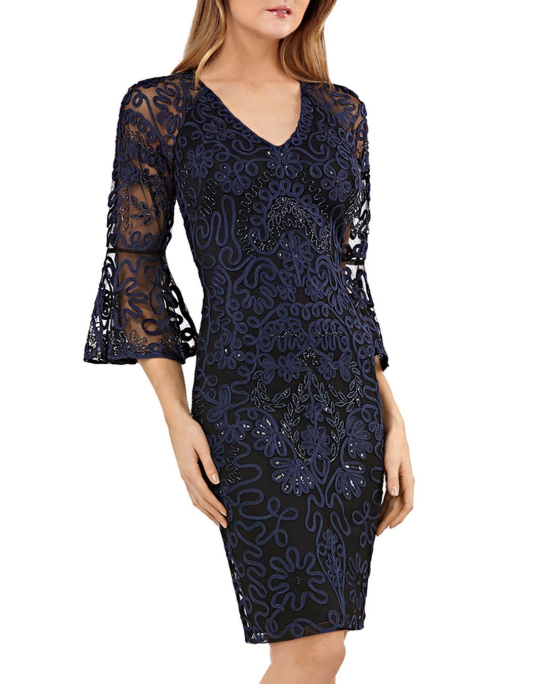 js collections sheer sleeve soutache sheath dress