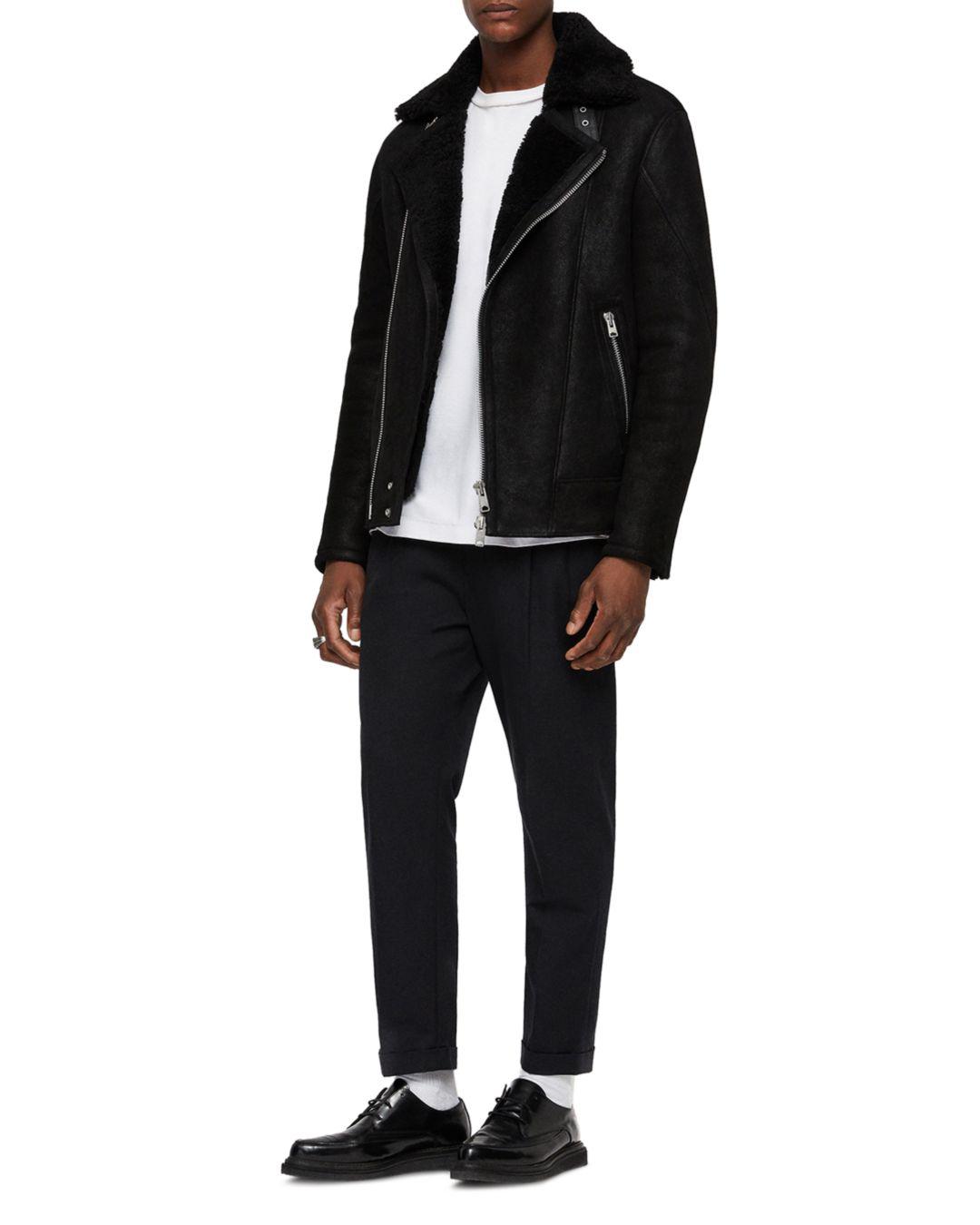 AllSaints Leather Myres Shearling Jacket in Black for Men - Lyst