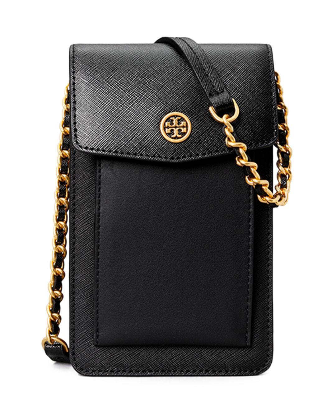 Tory Burch Leather Robinson Mixed-materials Phone Crossbody in Black - Lyst