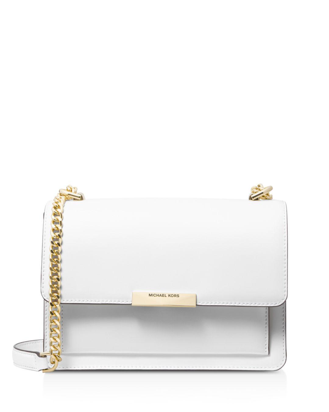 Michael Kors Jade Large Leather Gusset Shoulder Bag in White - Lyst