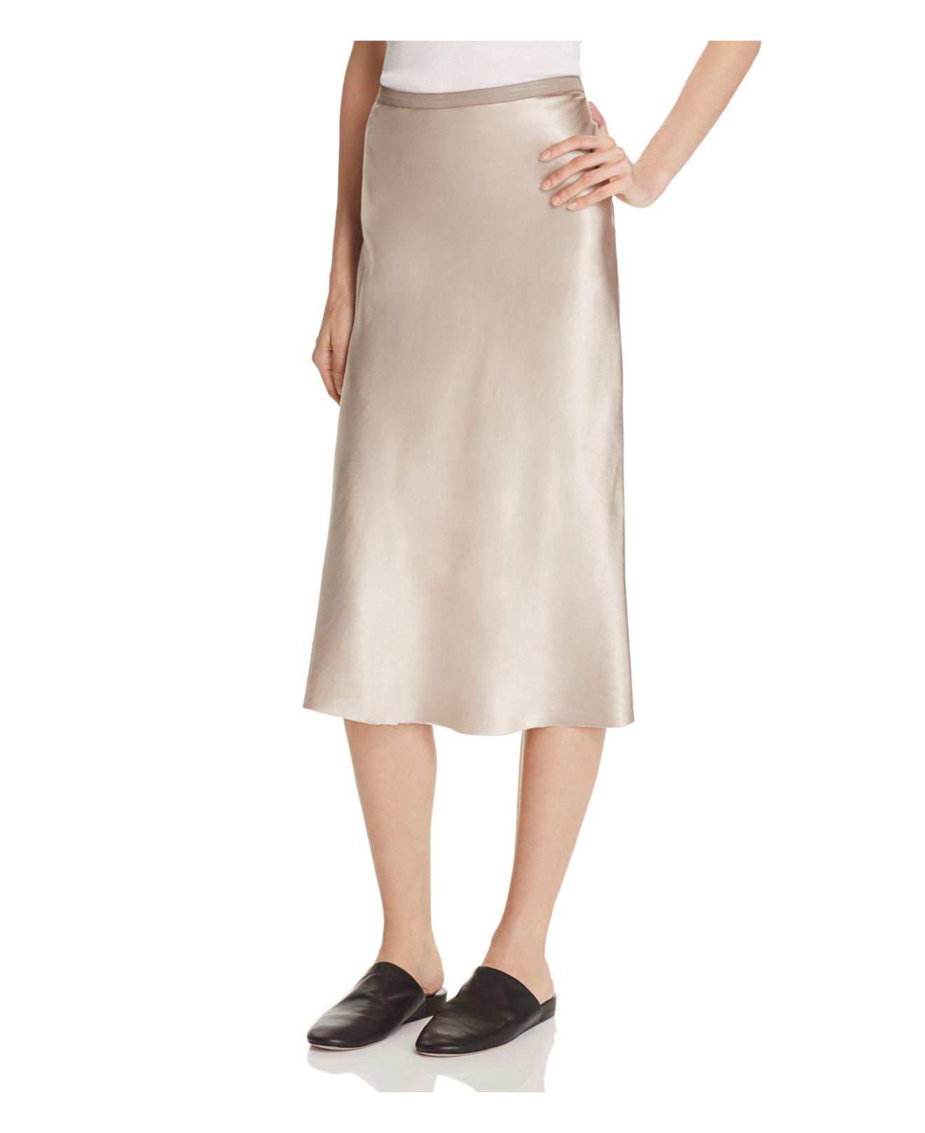 vince metallic satin slip skirt