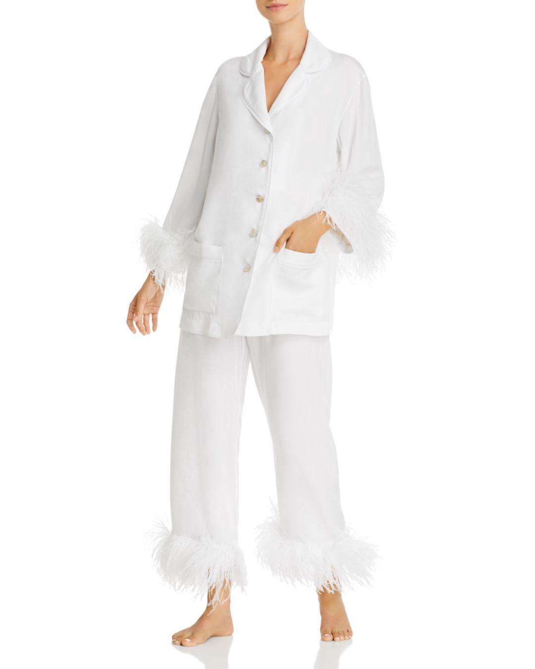 Sleeper Feather Trim Pajama Set in White | Lyst Canada